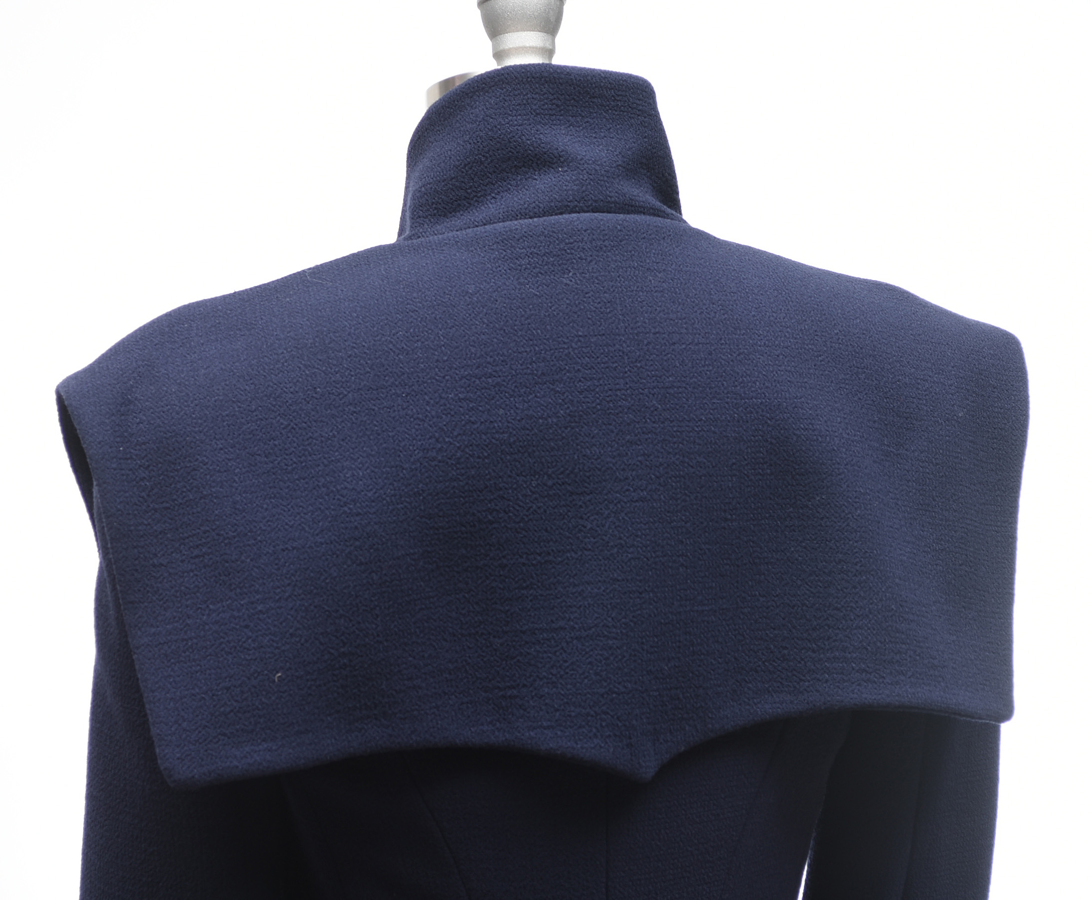 Alexander McQueen Navy Wool Coat with Flounce Hem