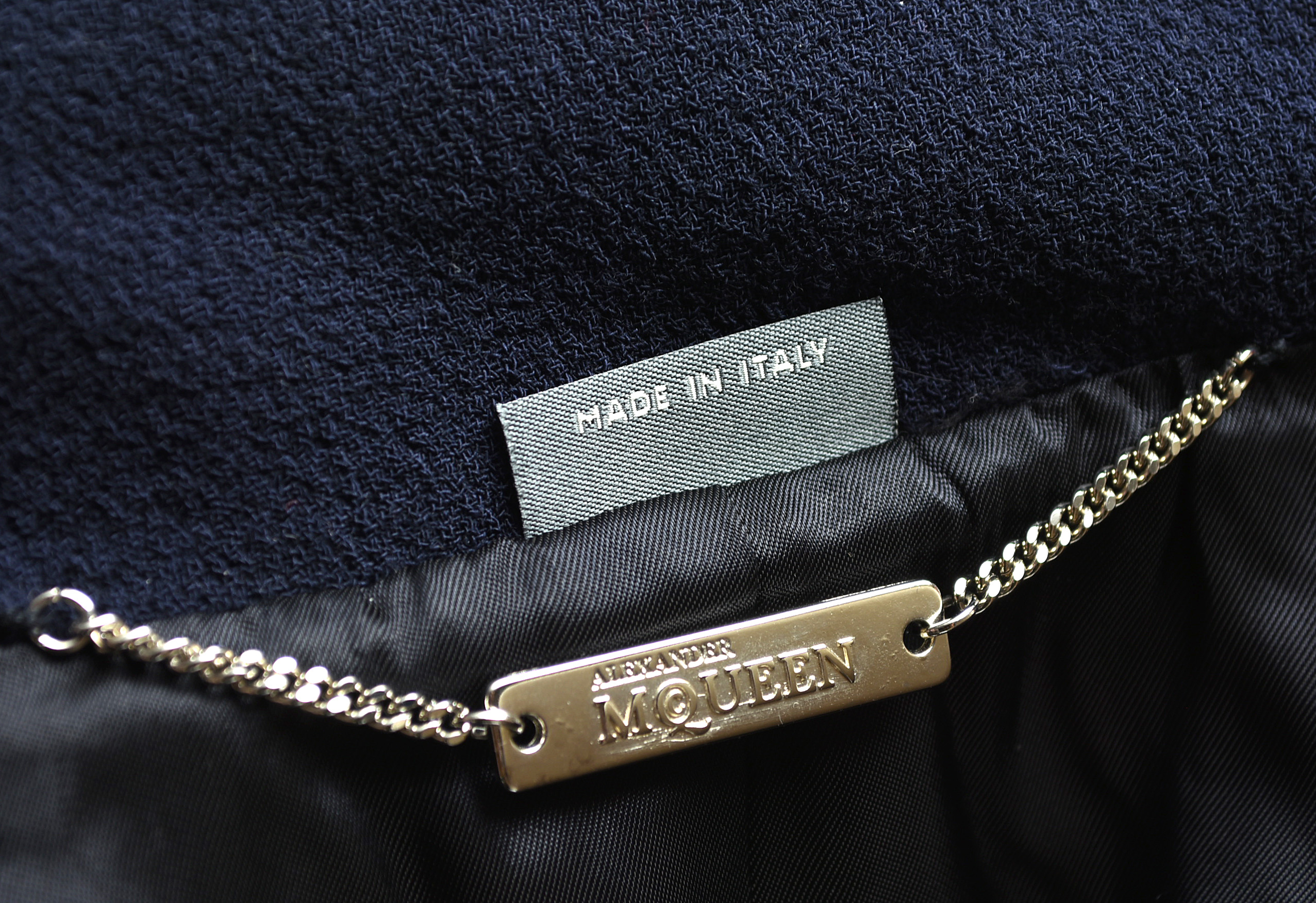 Alexander McQueen Navy Wool Coat with Flounce Hem