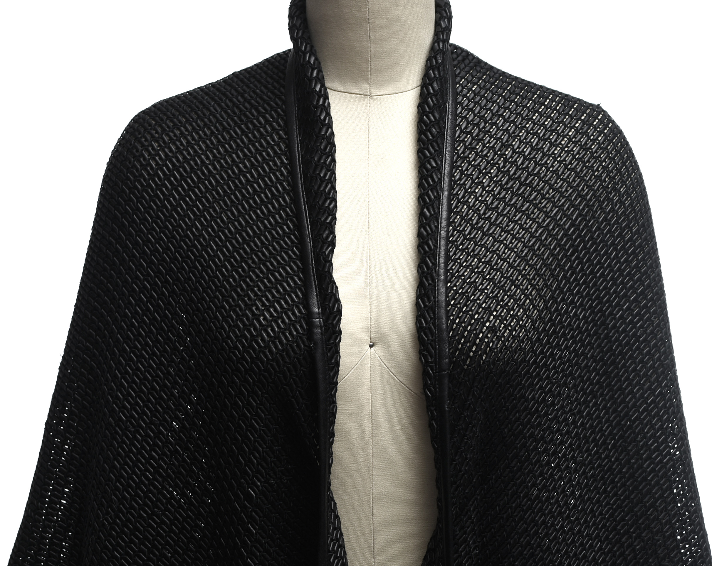 Woven Black Leather Fringed Shawl