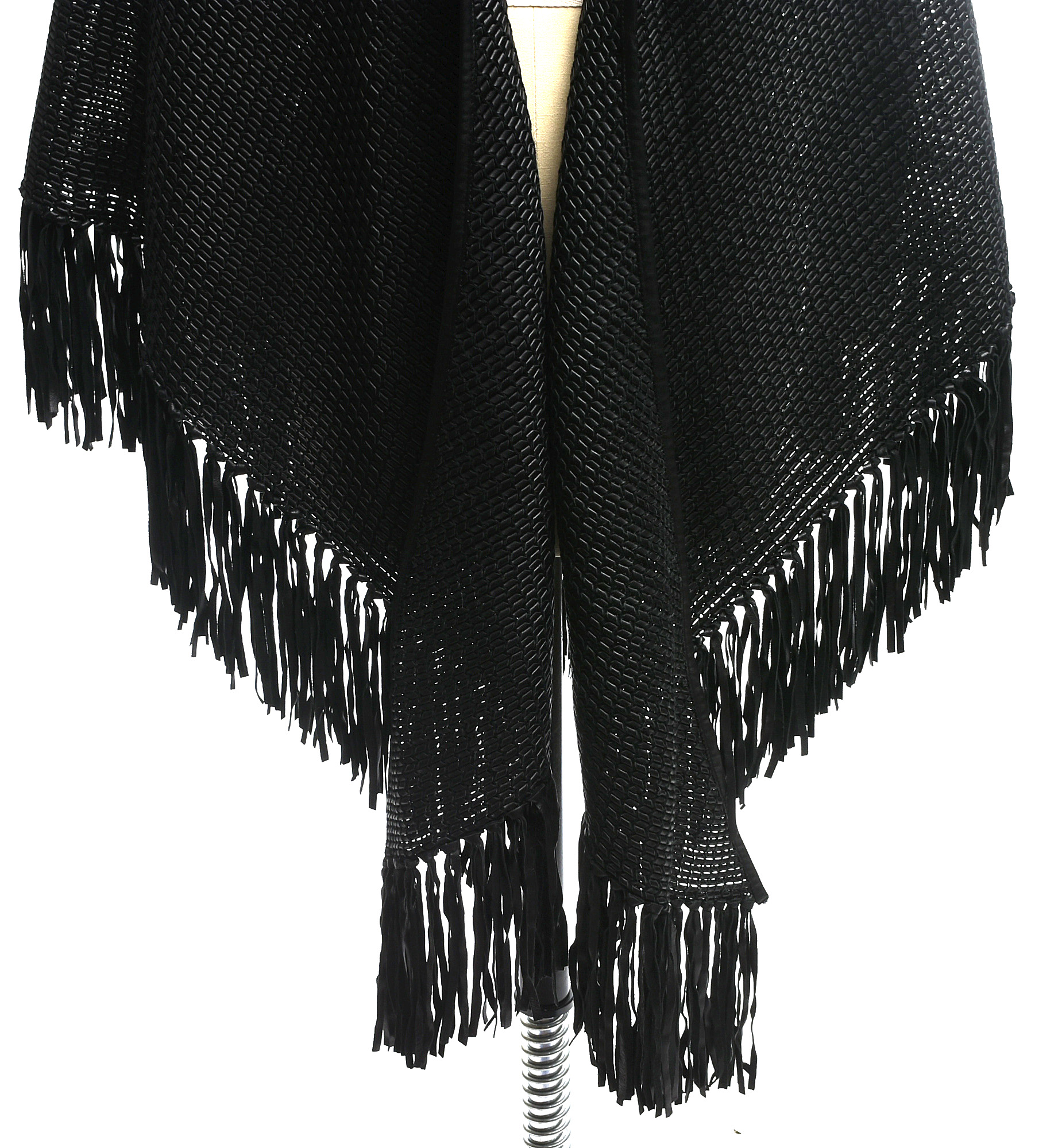 Woven Black Leather Fringed Shawl