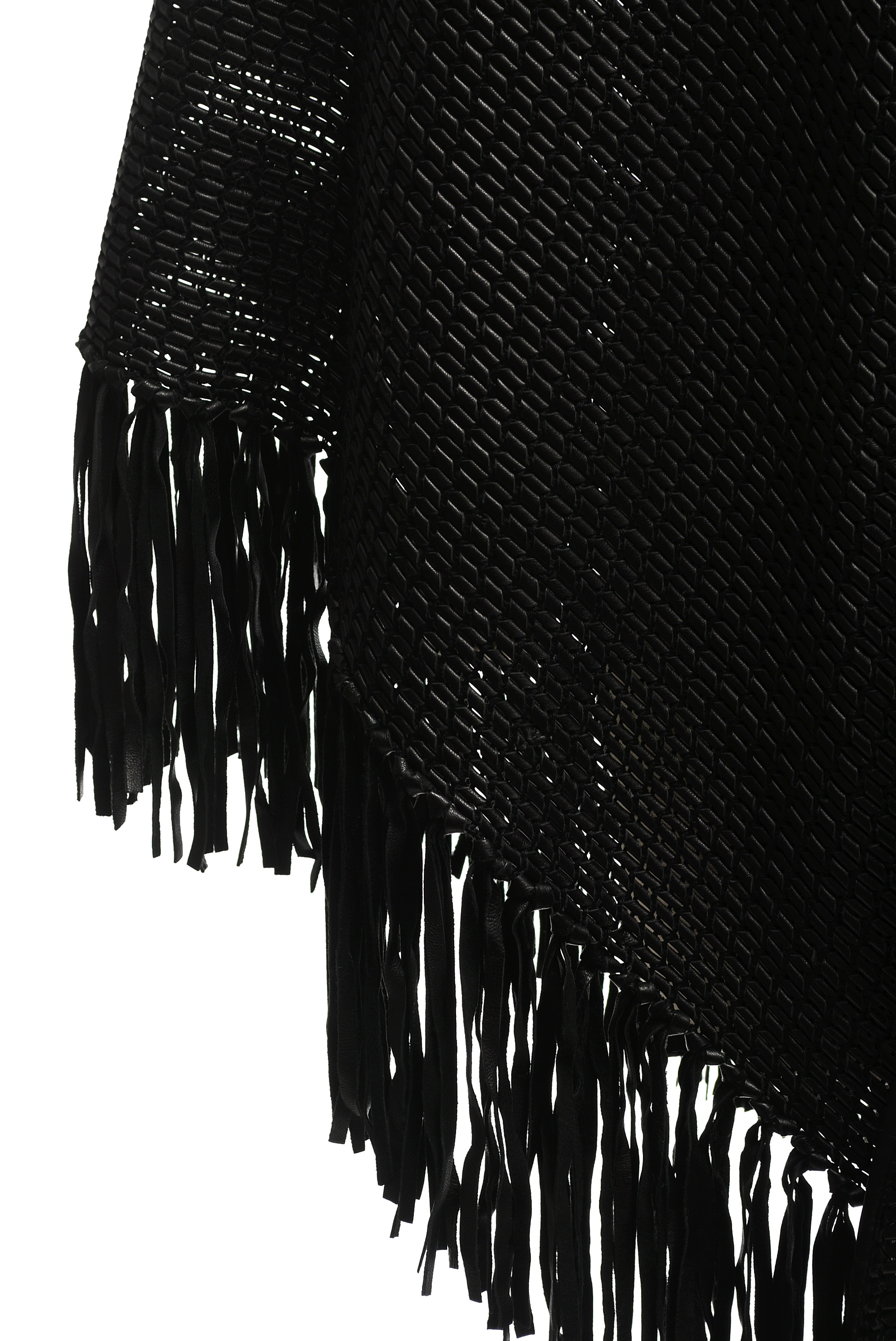 Woven Black Leather Fringed Shawl