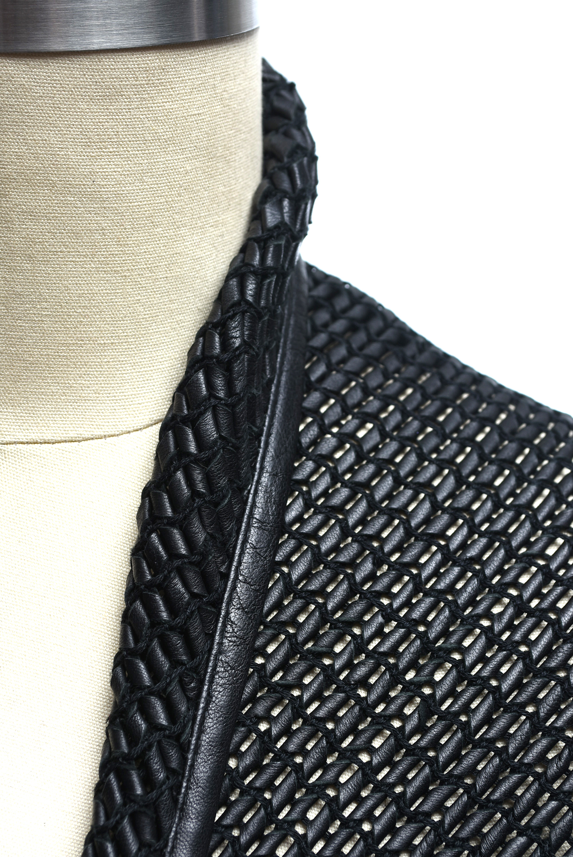 Woven Black Leather Fringed Shawl