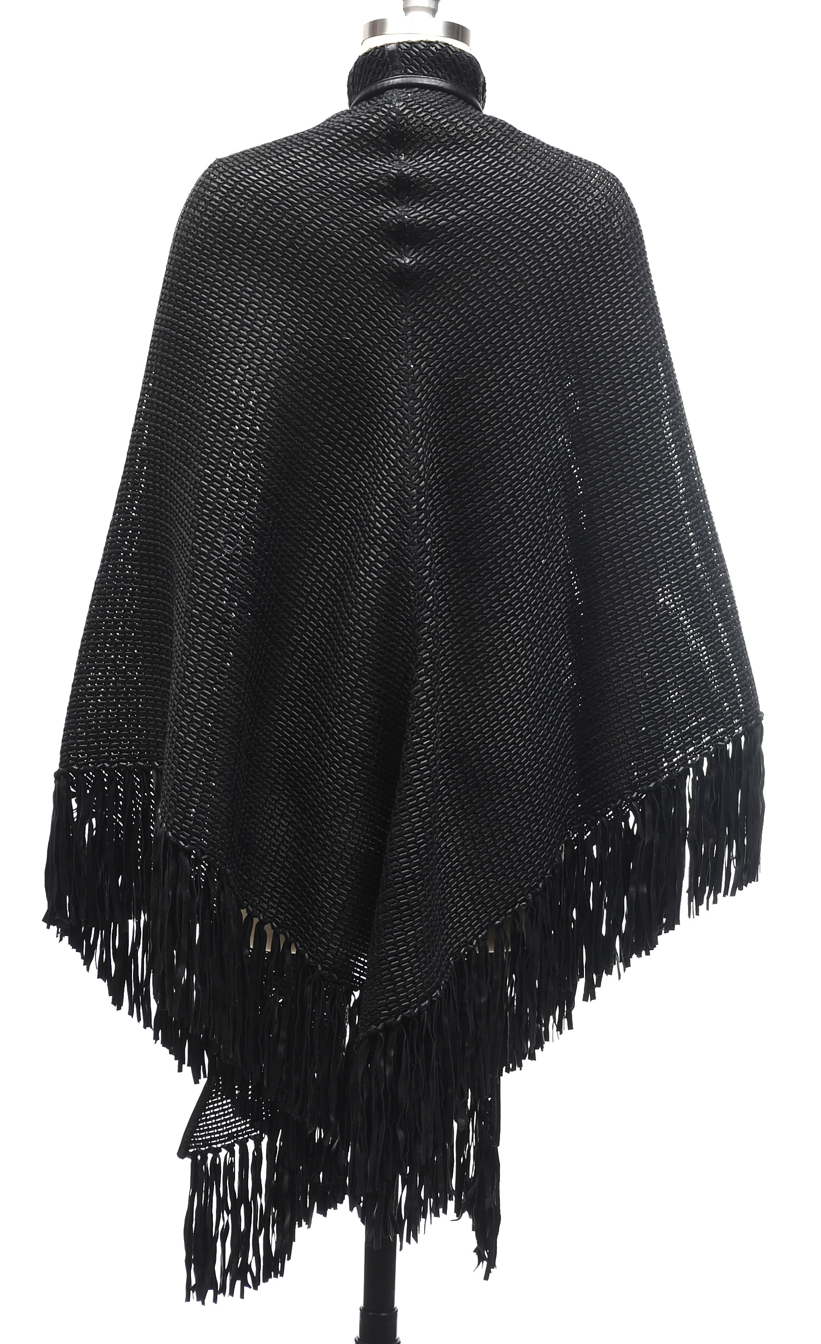 Woven Black Leather Fringed Shawl