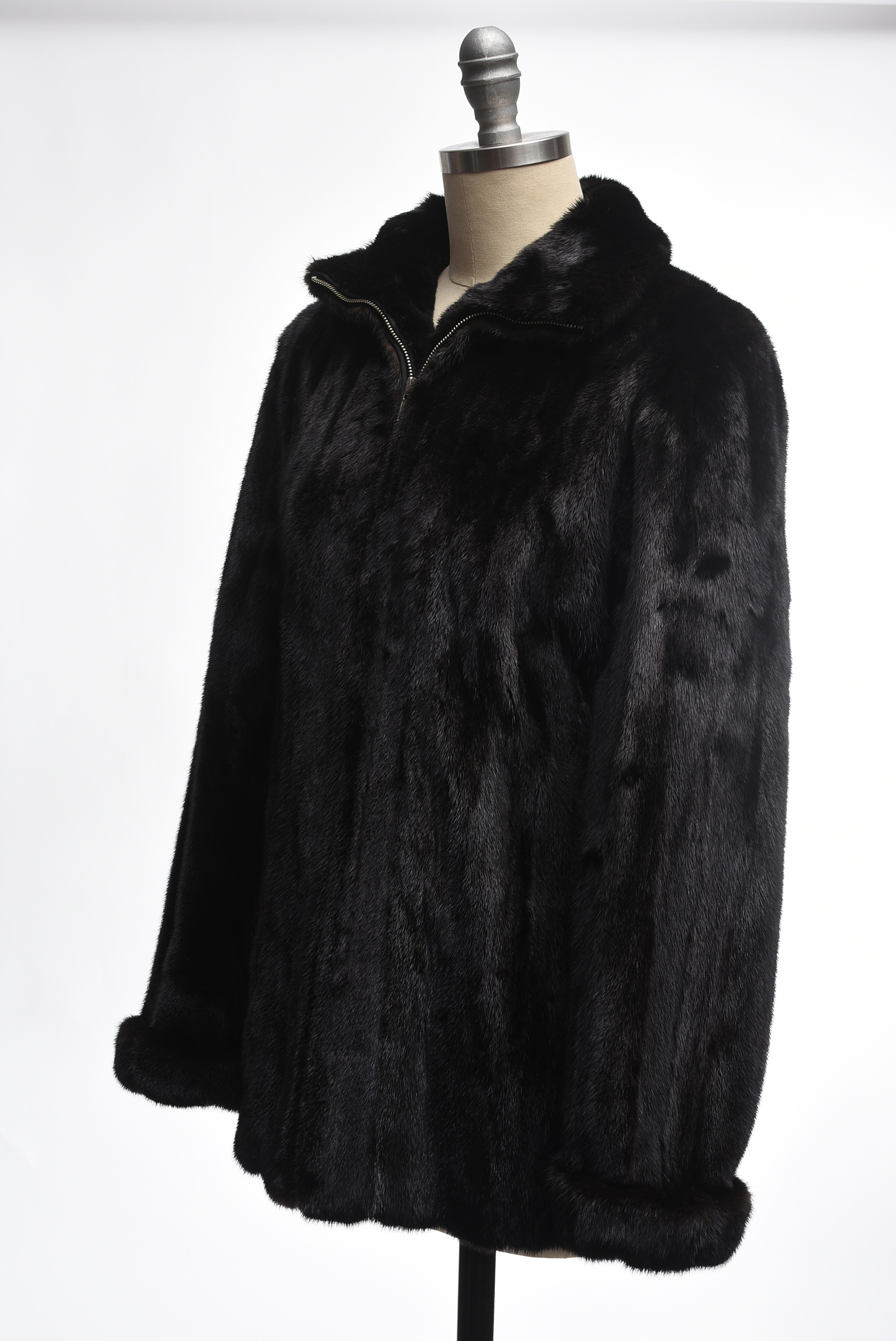 Marc Jacobs Designer Black Mink Fur Zipper-Front Coat