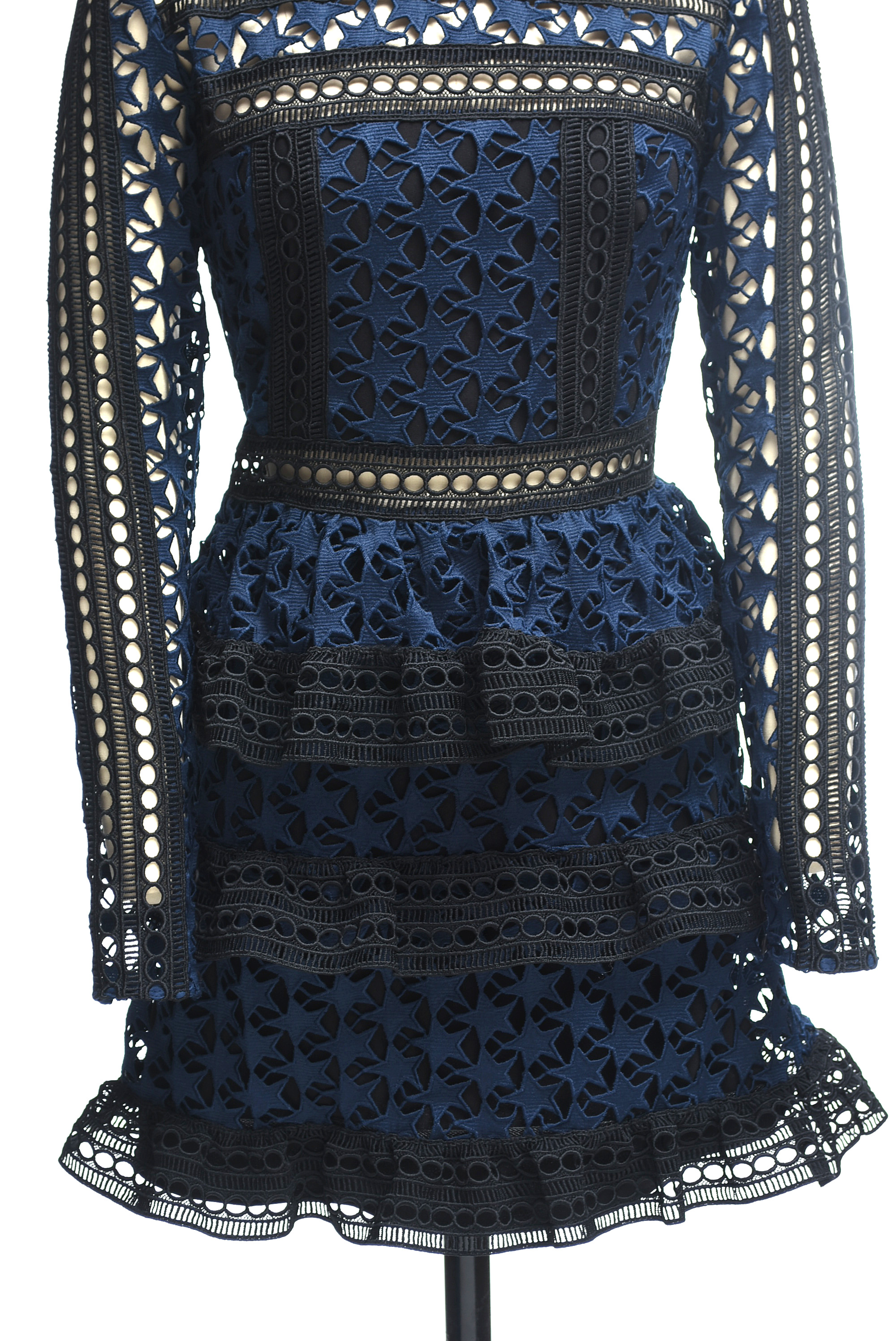 Self Portrait Navy Blue Star Lace Paneled Dress
