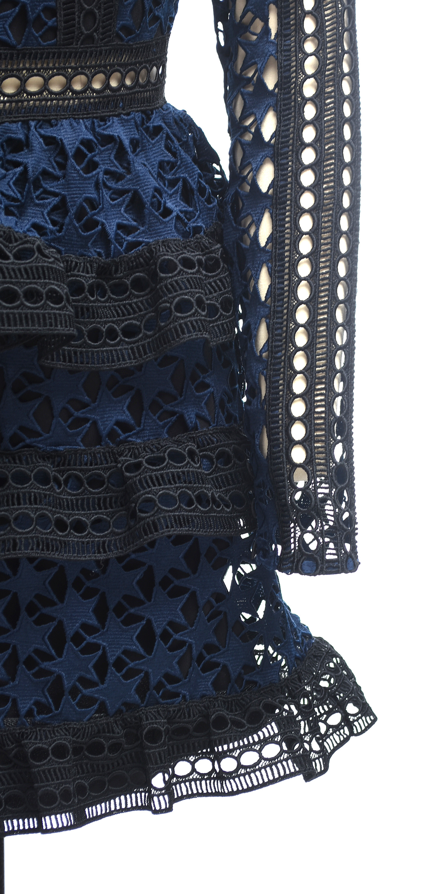 Self Portrait Navy Blue Star Lace Paneled Dress