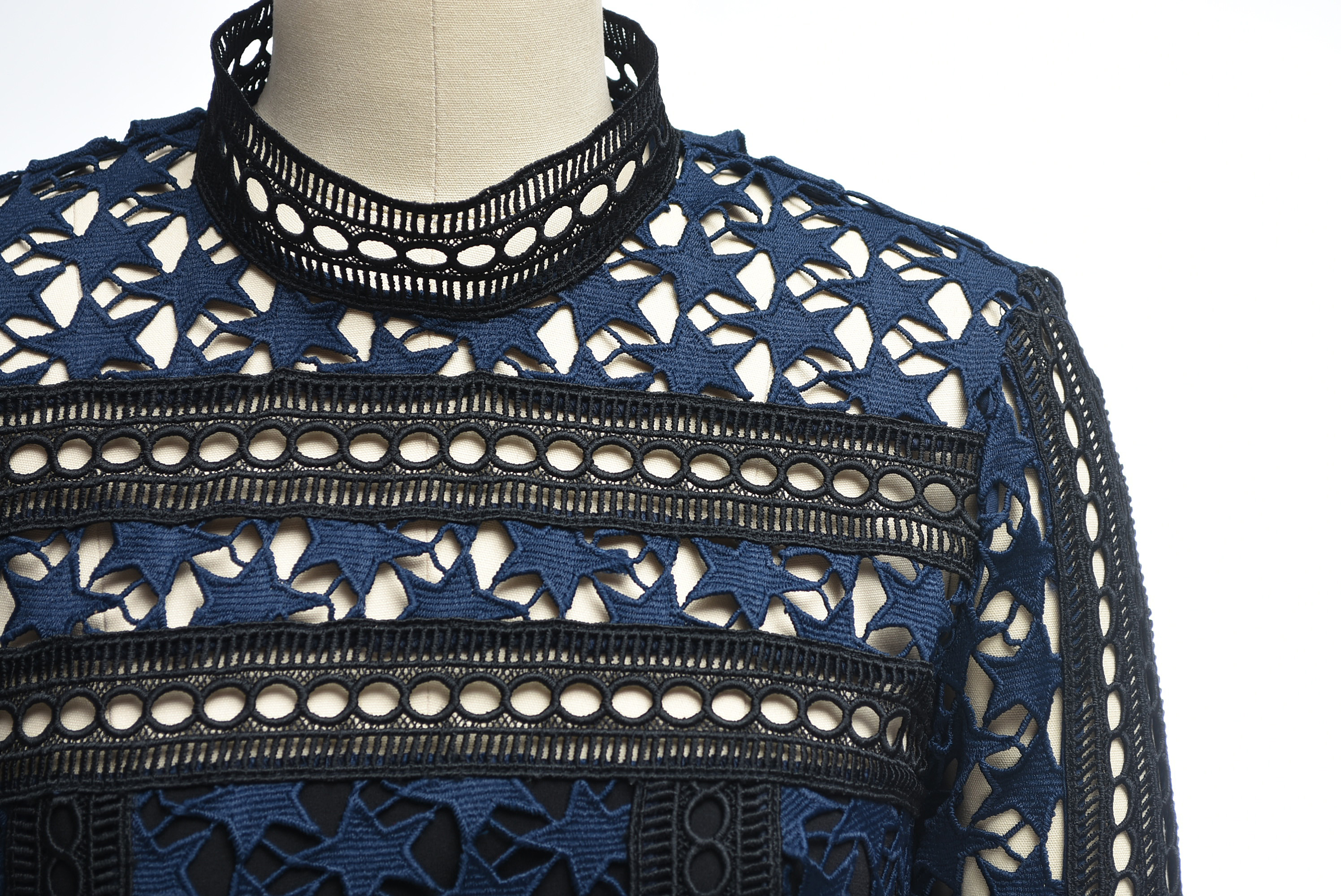 Self Portrait Navy Blue Star Lace Paneled Dress