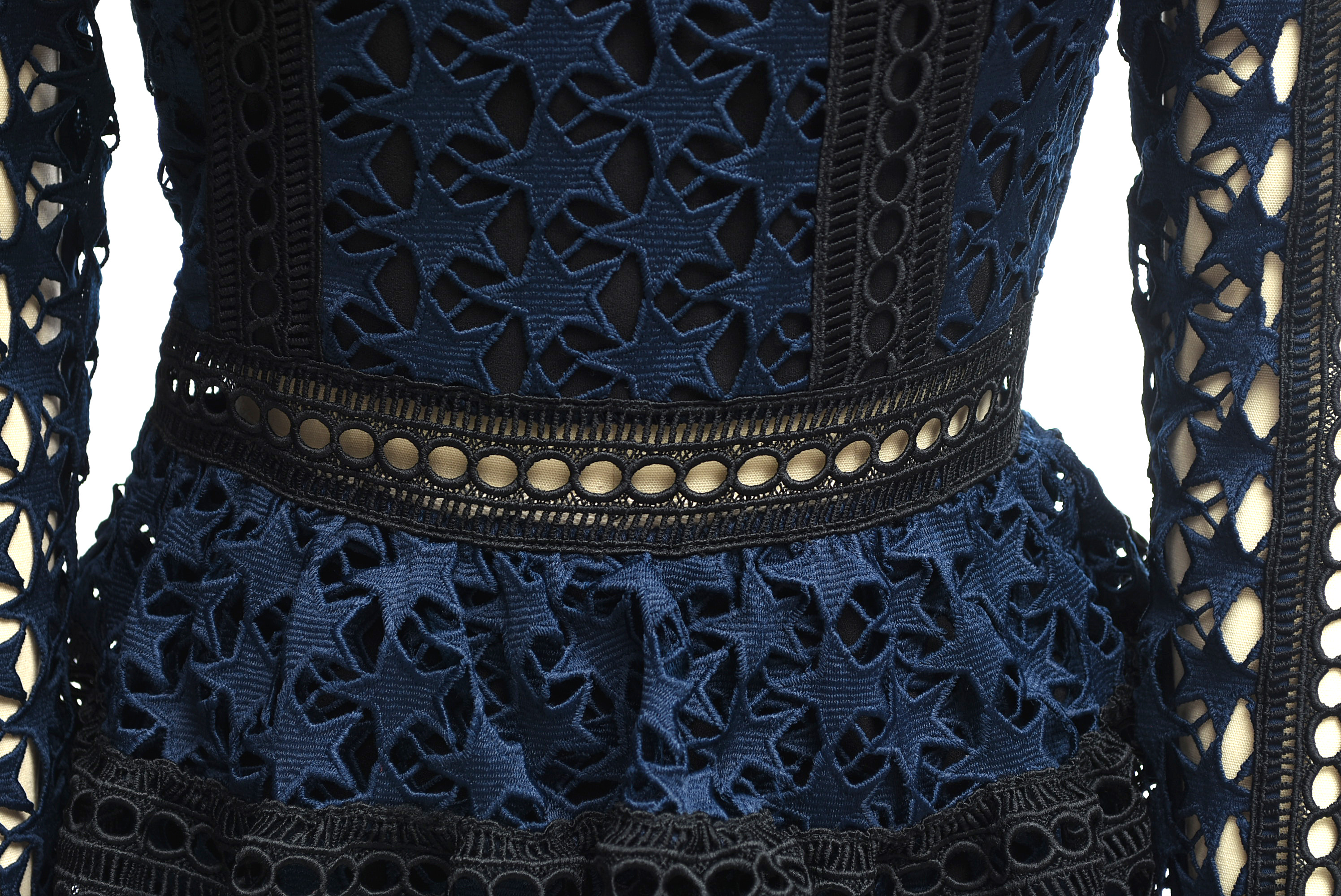 Self Portrait Navy Blue Star Lace Paneled Dress