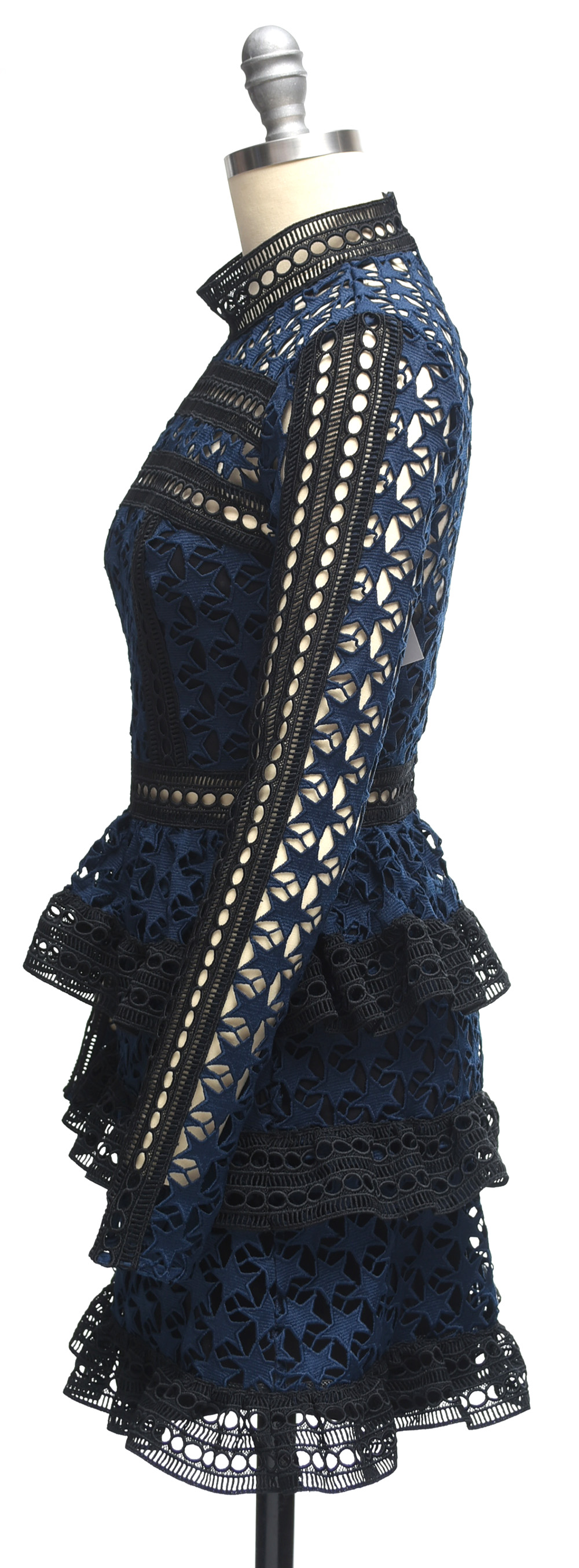 Self Portrait Navy Blue Star Lace Paneled Dress