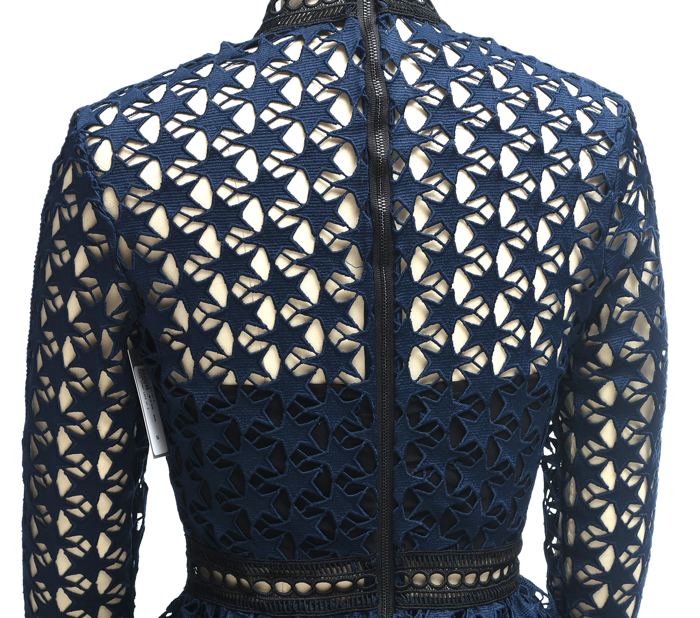 Self Portrait Navy Blue Star Lace Paneled Dress