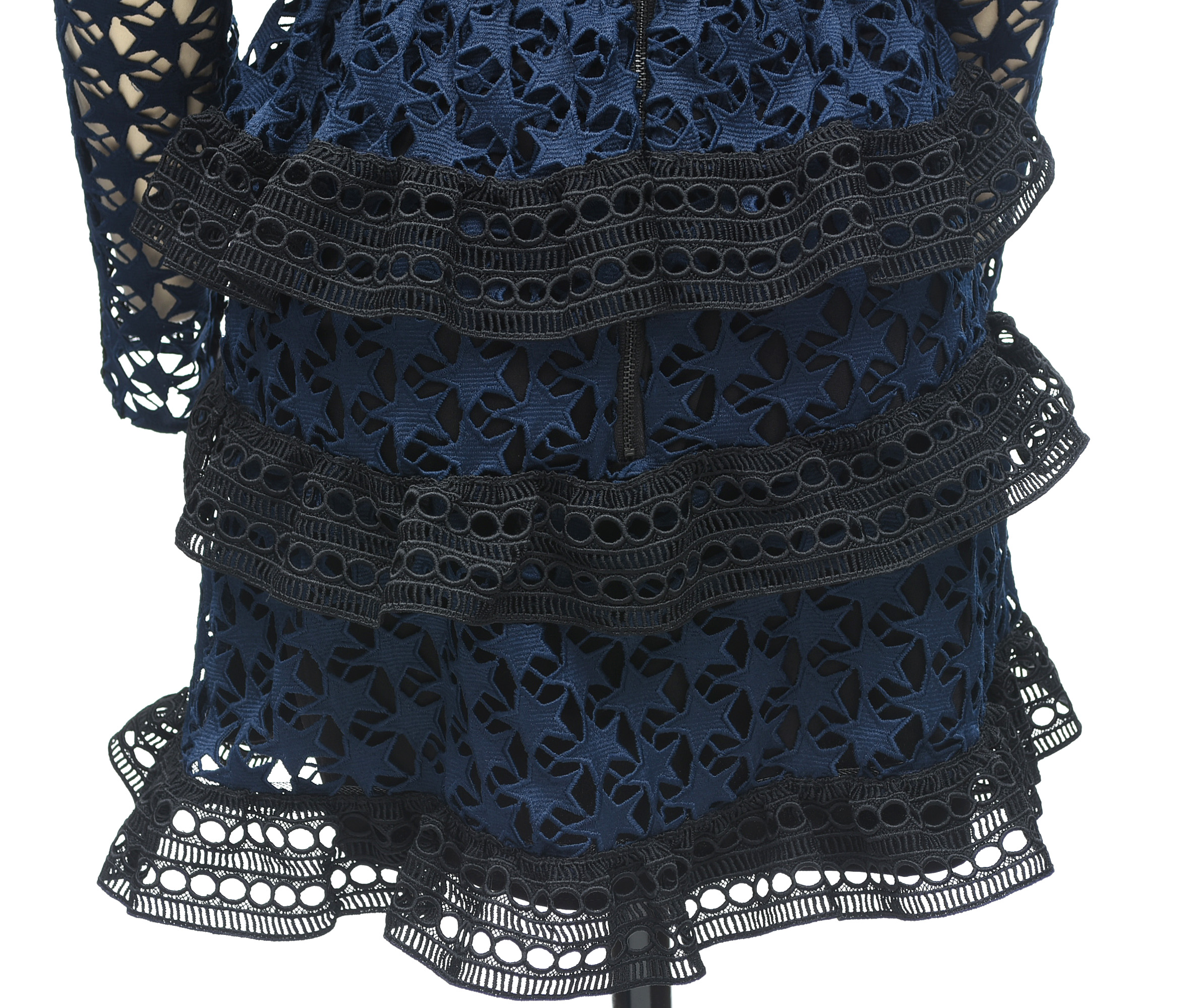 Self Portrait Navy Blue Star Lace Paneled Dress