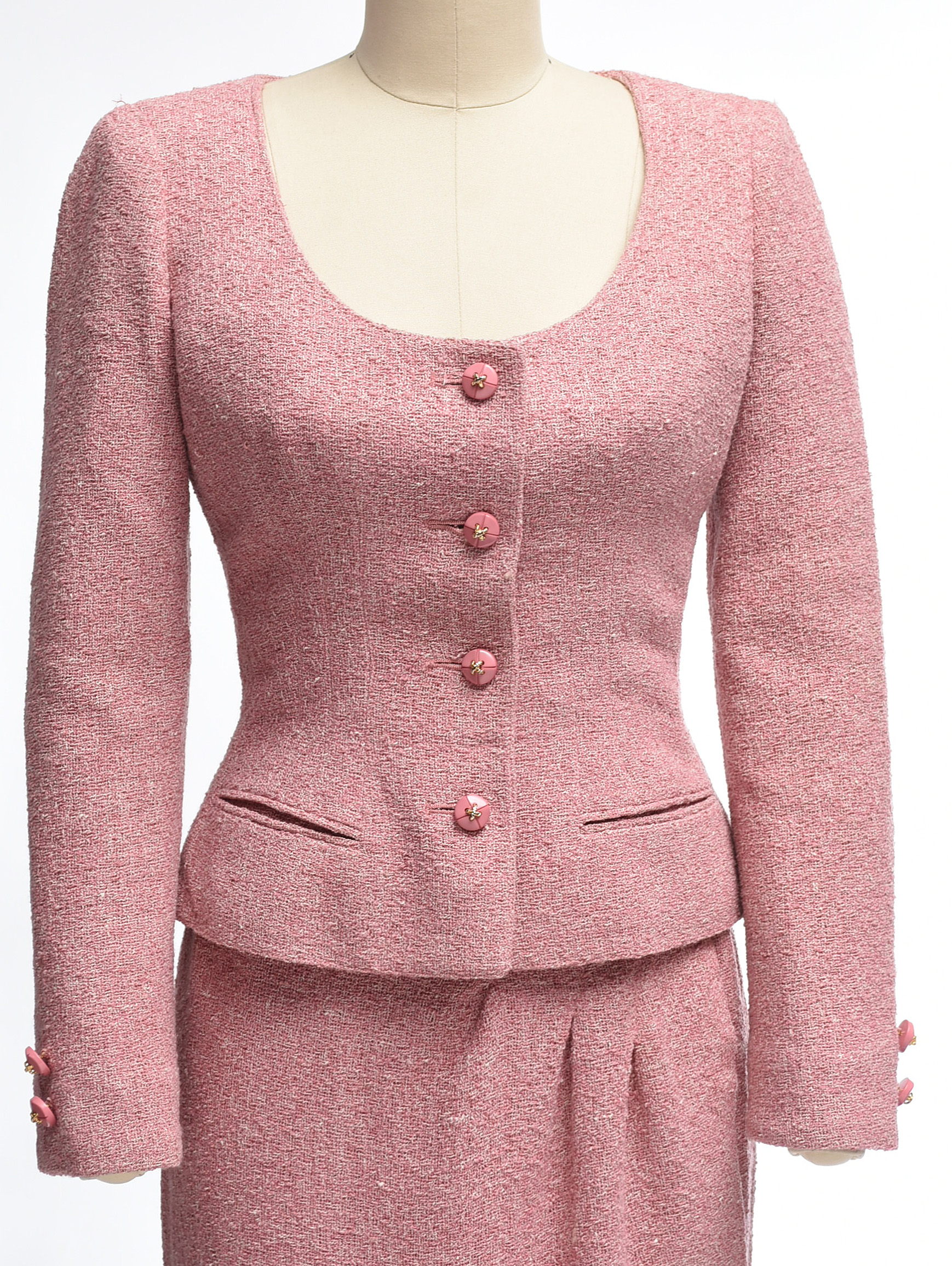 Valentino Boutique Dusky Pink Bouclé Knit Skirt and Jacket