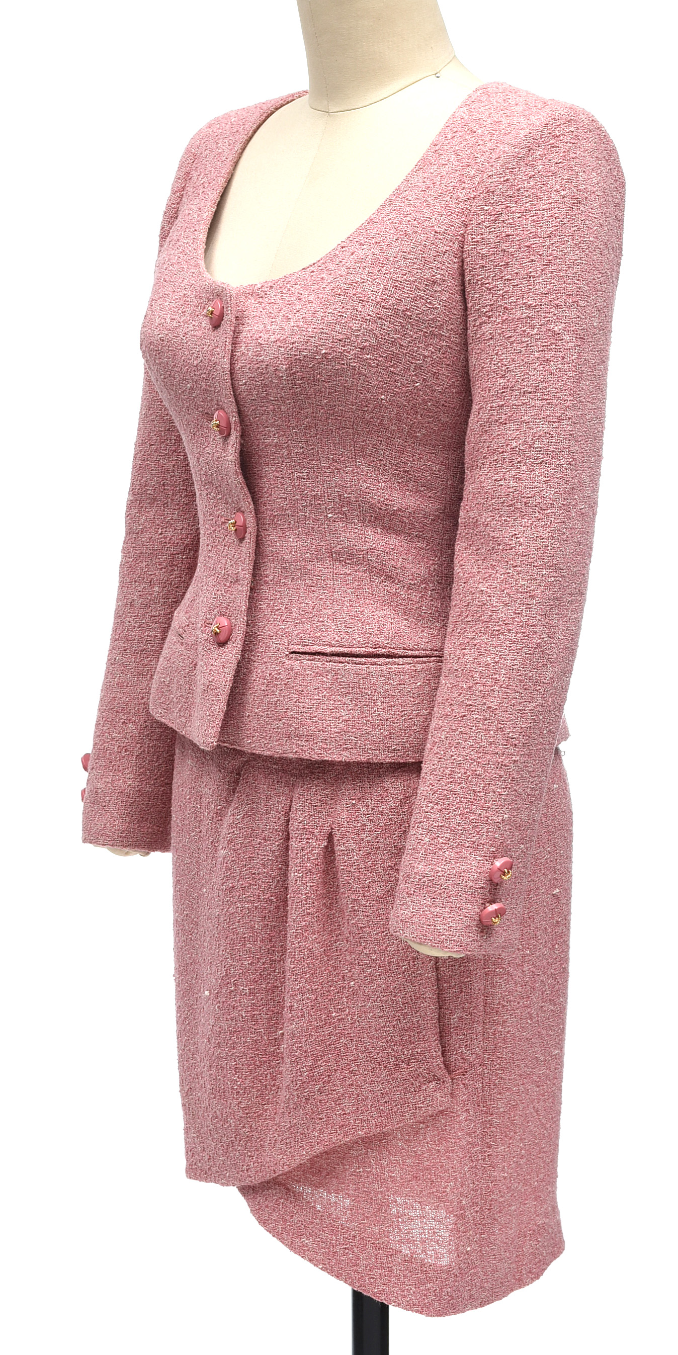 Valentino Boutique Dusky Pink Bouclé Knit Skirt and Jacket