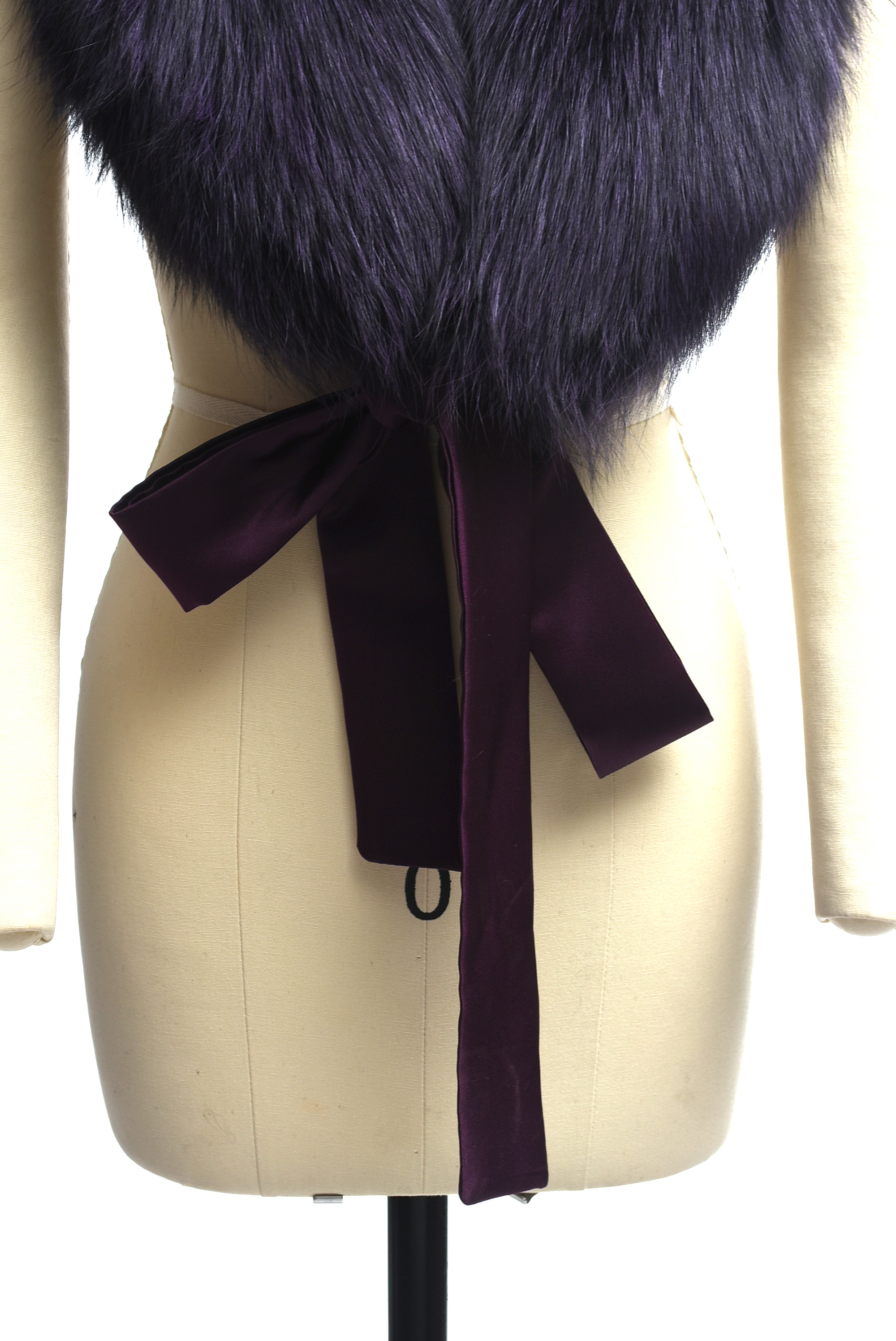 Adrienne Landau Deep Plum Dyed Fox Fur Shawl Collar with Satin Ties