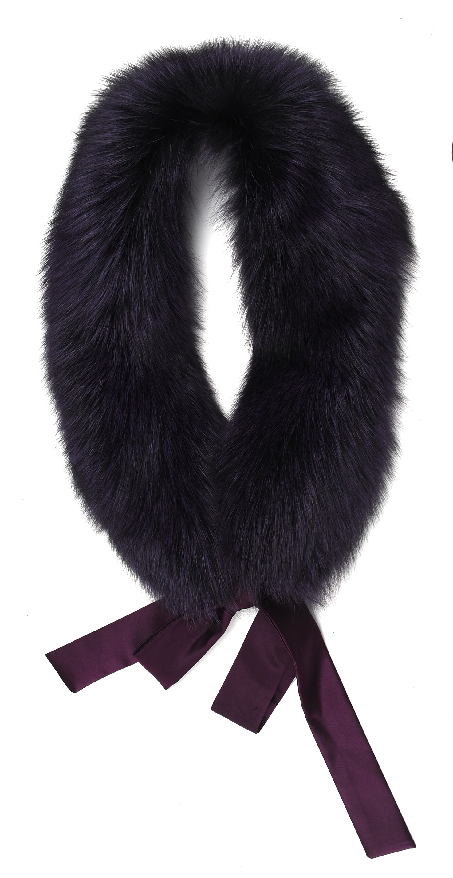 Adrienne Landau Deep Plum Dyed Fox Fur Shawl Collar with Satin Ties