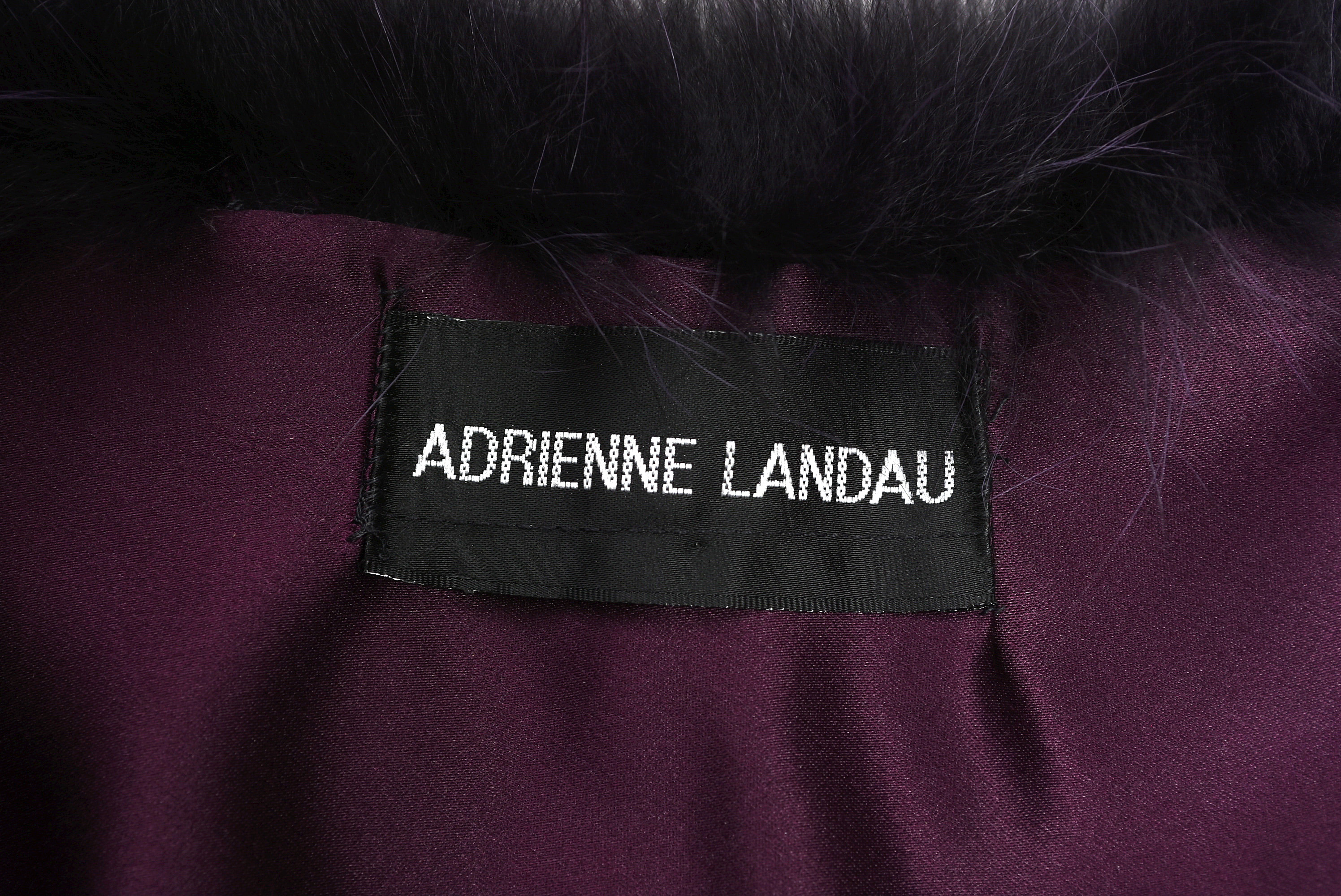 Adrienne Landau Deep Plum Dyed Fox Fur Shawl Collar with Satin Ties