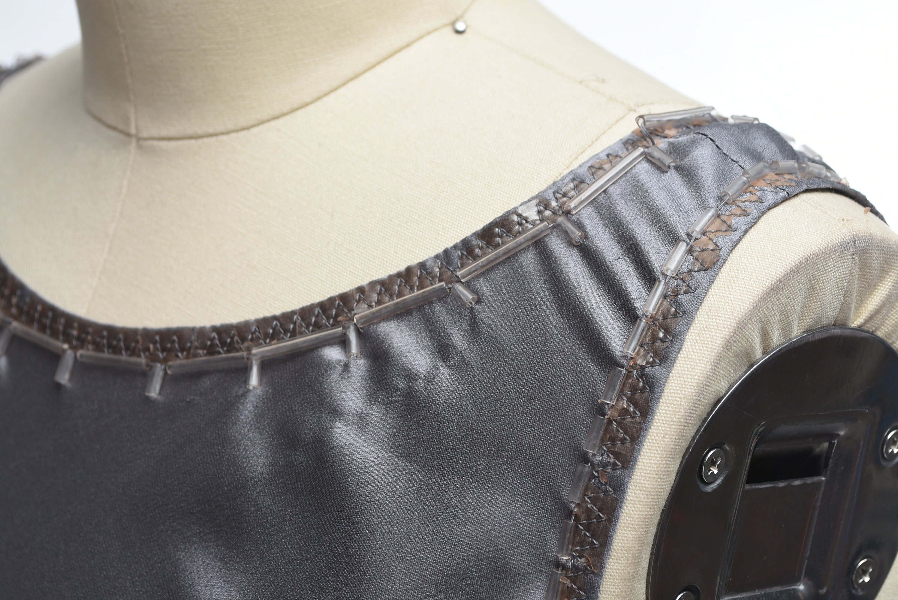 Prada Gray Silk Fit and Flare Sleeveless Dress Embellished with Glass Beads