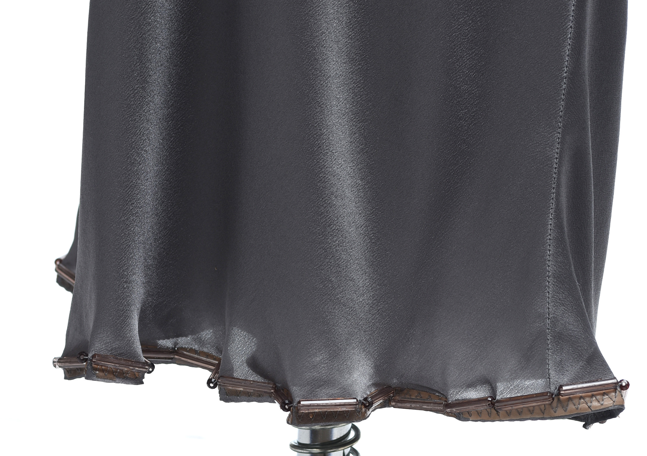 Prada Gray Silk Fit and Flare Sleeveless Dress Embellished with Glass Beads