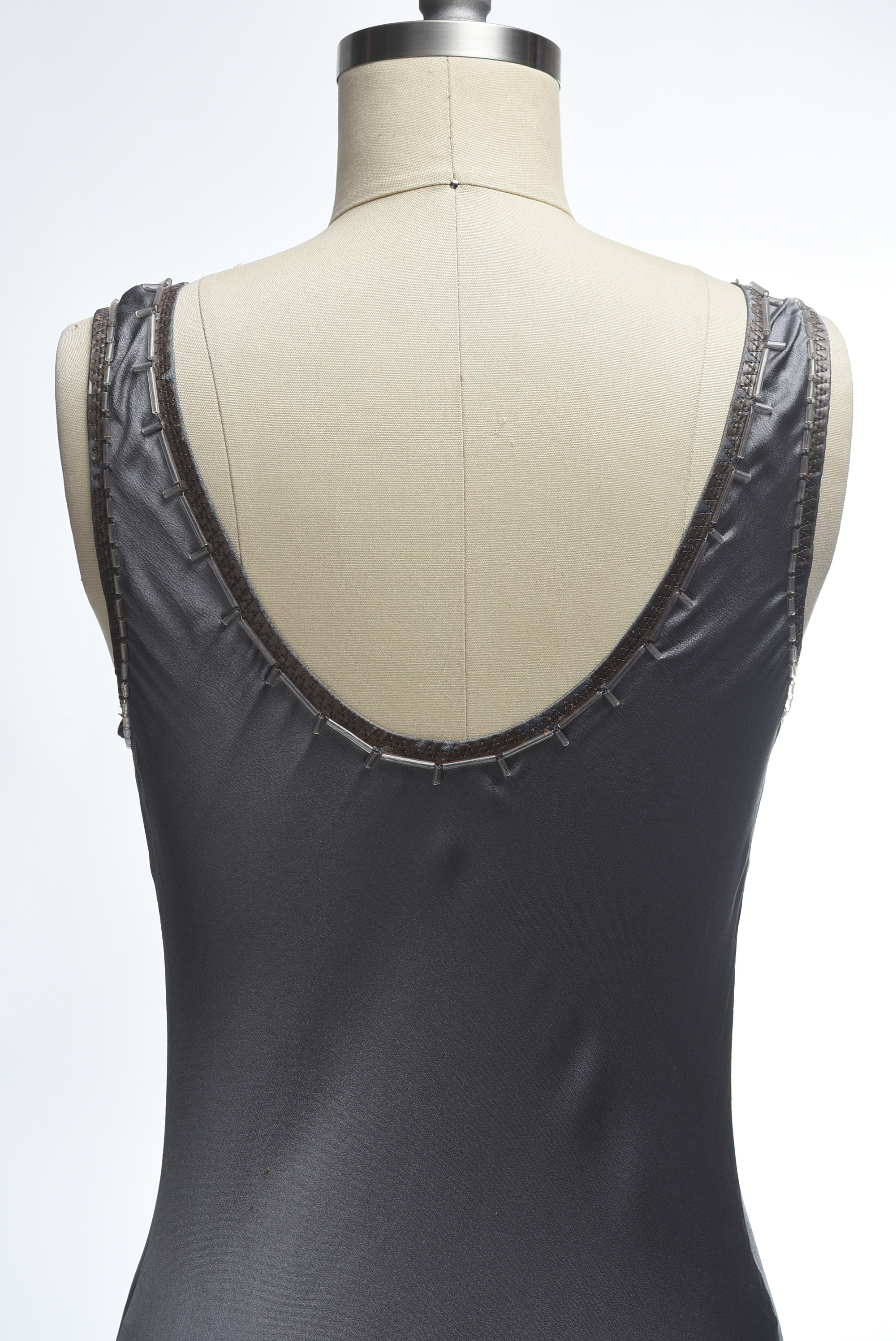 Prada Gray Silk Fit and Flare Sleeveless Dress Embellished with Glass Beads