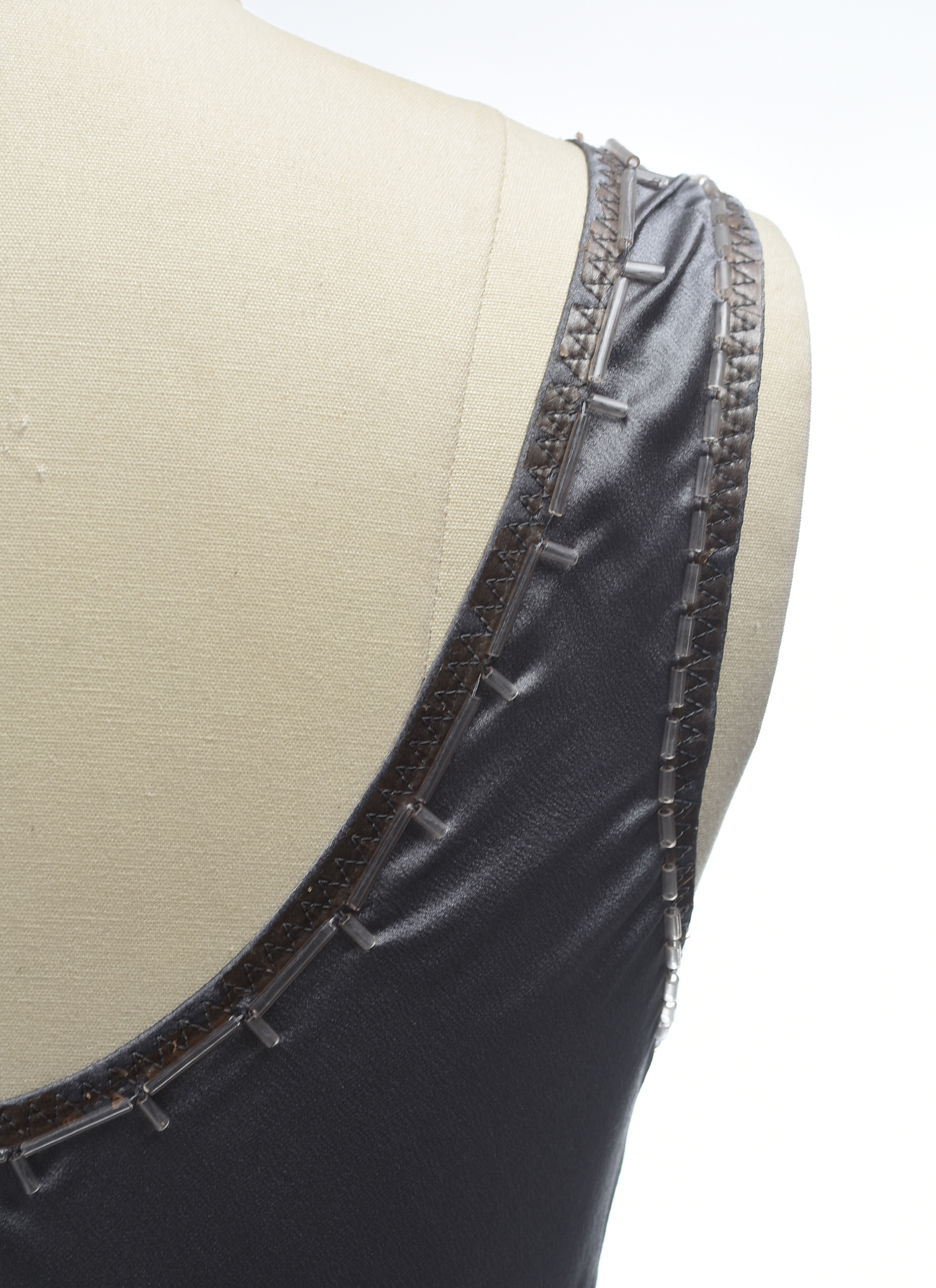 Prada Gray Silk Fit and Flare Sleeveless Dress Embellished with Glass Beads