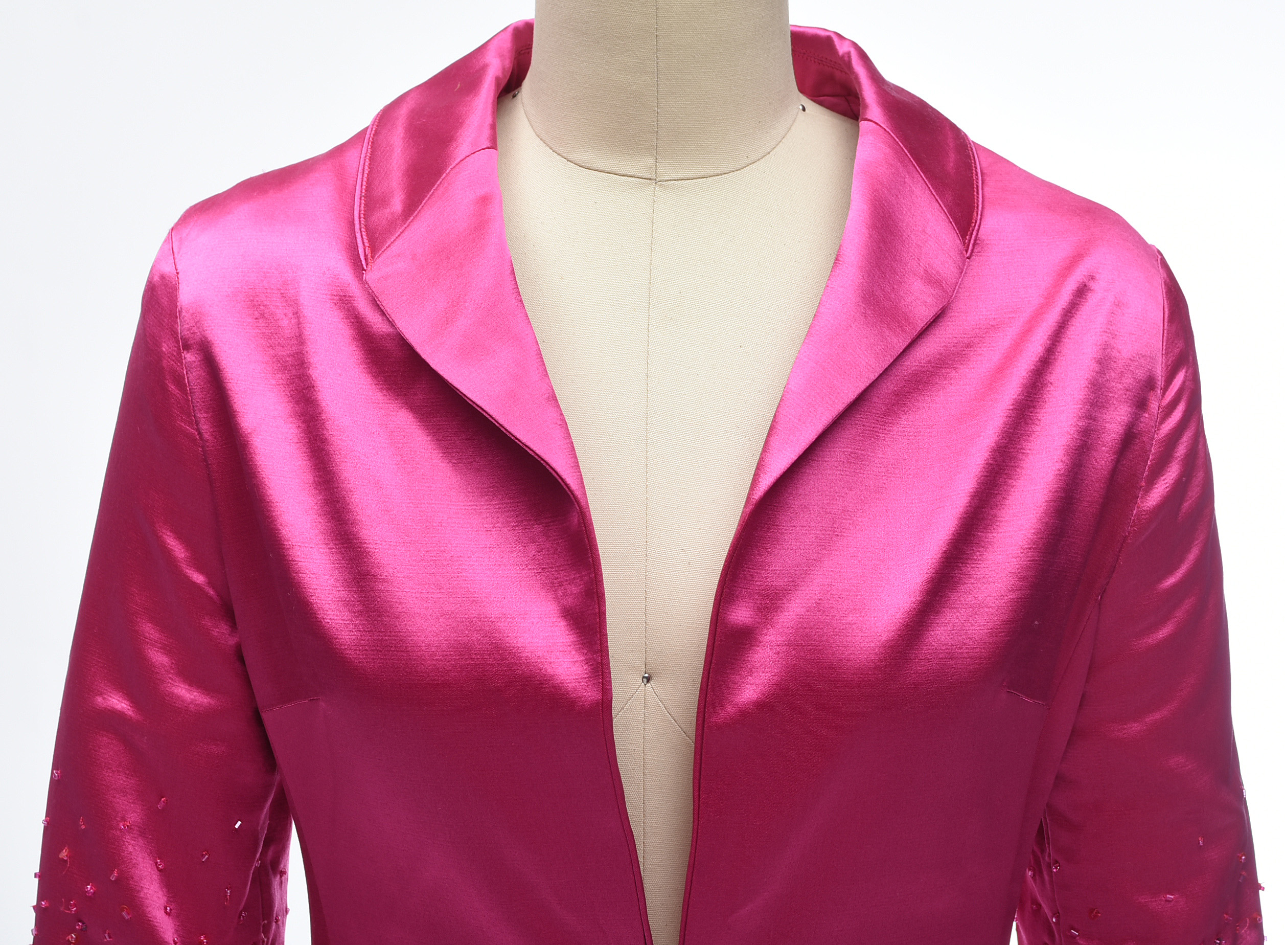 Escada Fuchsia Silk Dress Coat with Ostrich Feathers And Beading