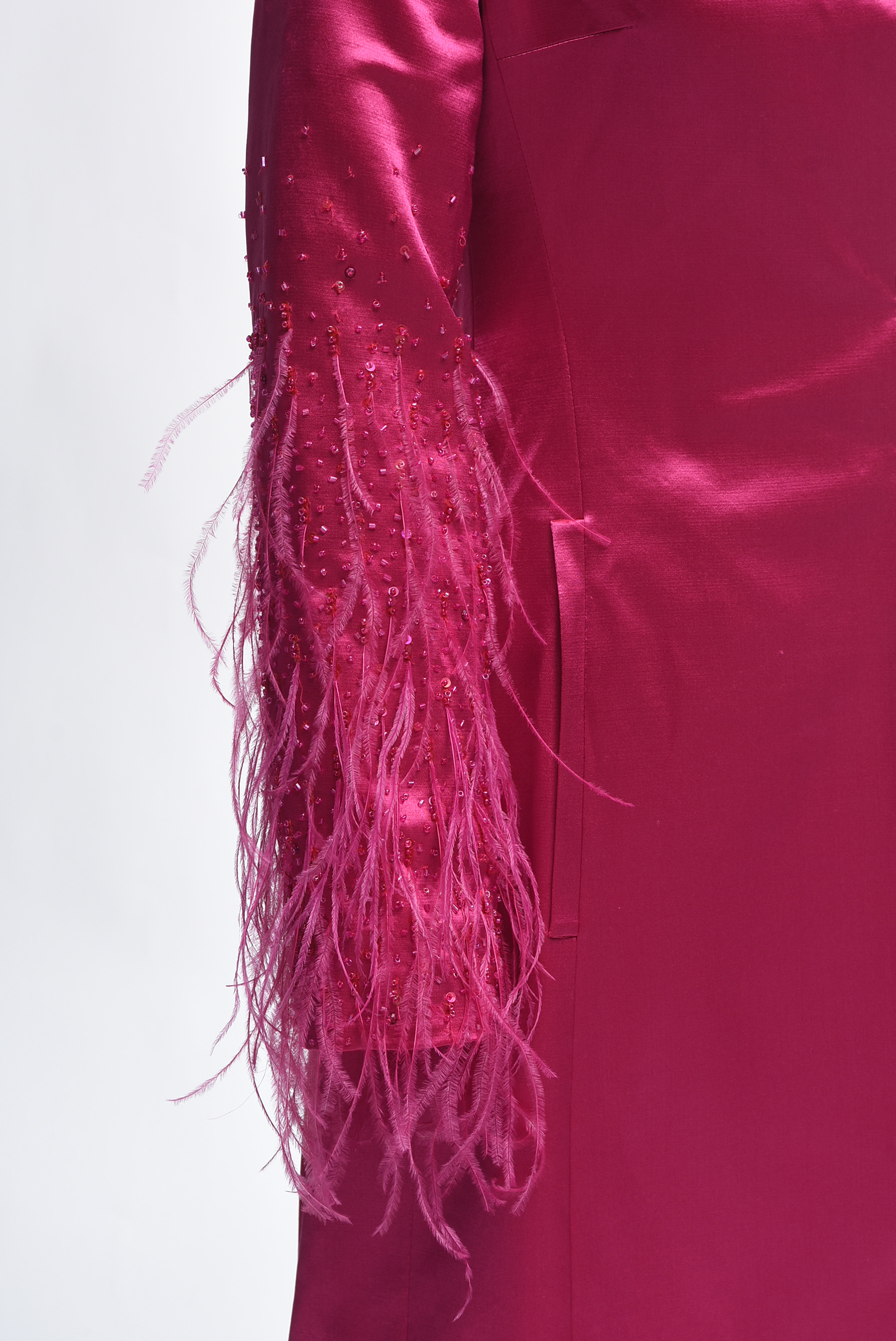 Escada Fuchsia Silk Dress Coat with Ostrich Feathers And Beading