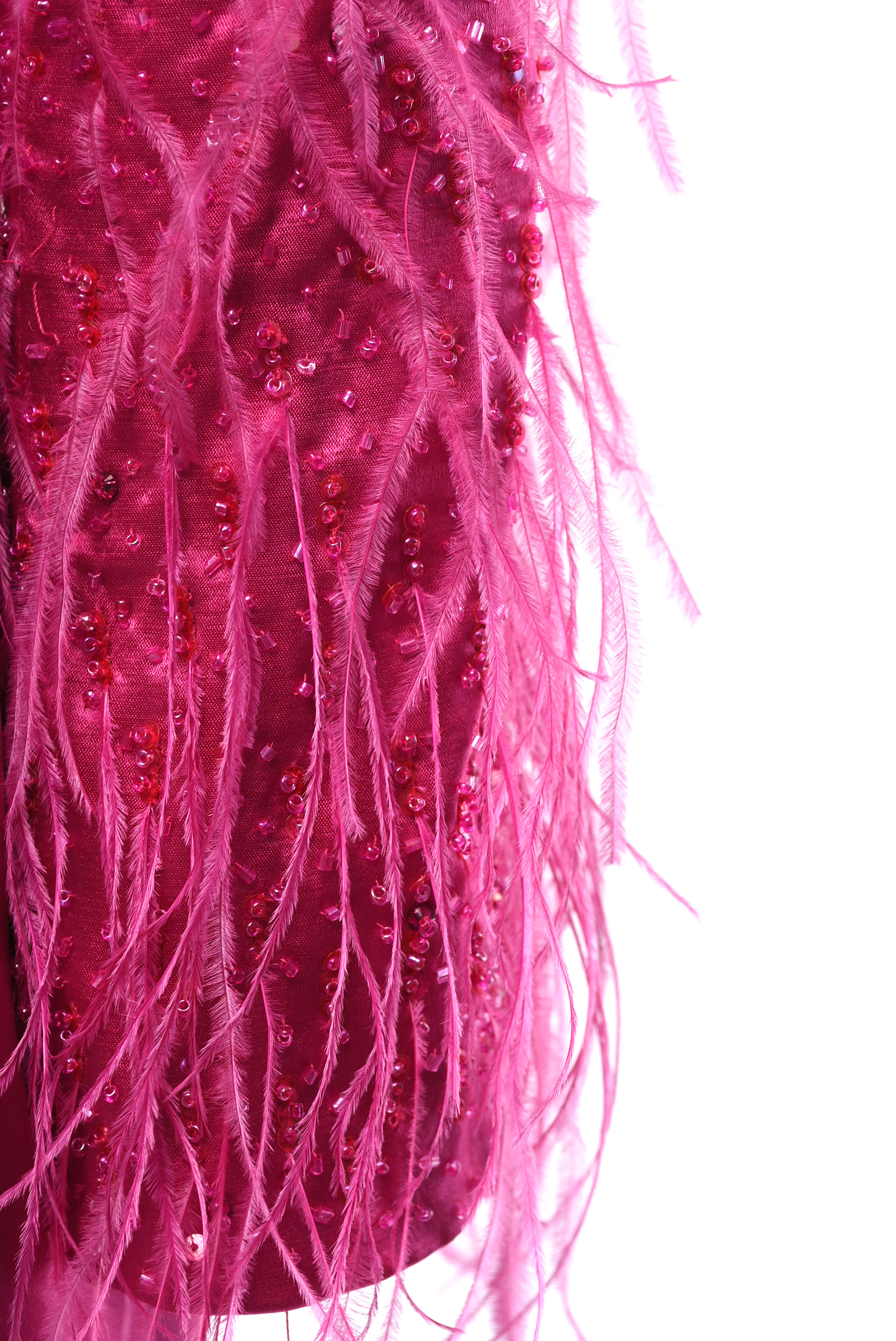 Escada Fuchsia Silk Dress Coat with Ostrich Feathers And Beading
