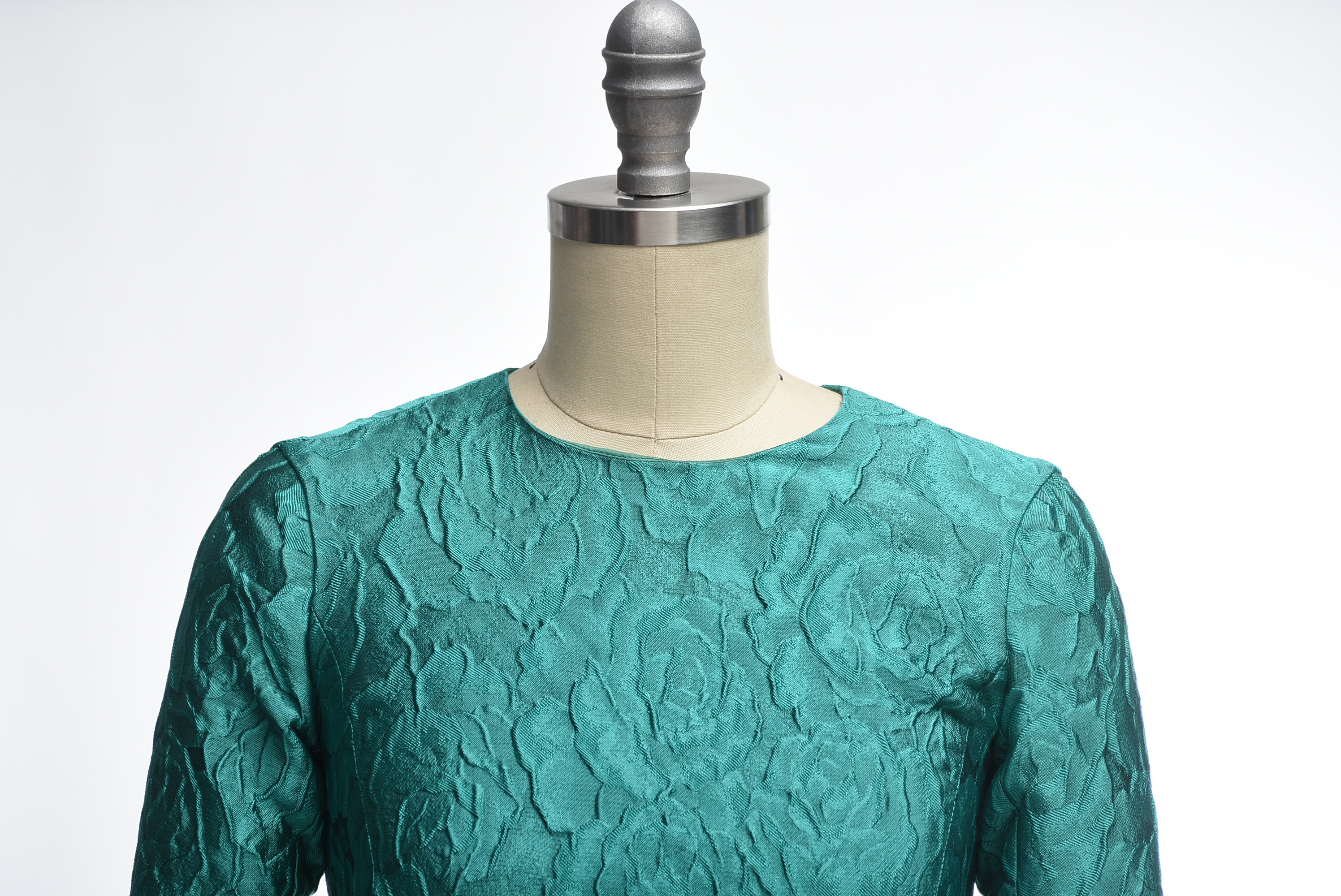 Carolina Herrera Turquoise Long Sleeve Mini Dress in a Textured Rose Motif