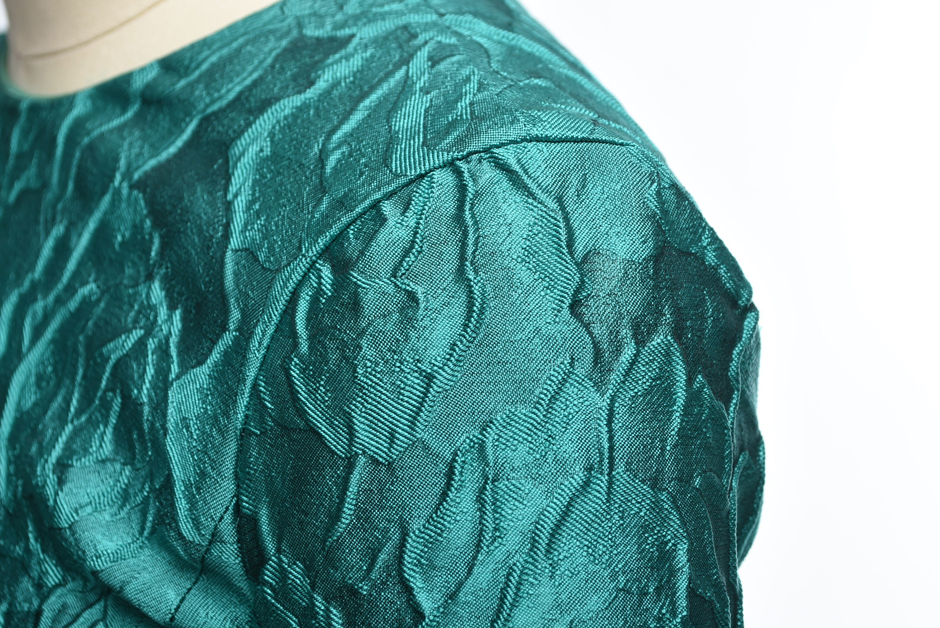 Carolina Herrera Turquoise Long Sleeve Mini Dress in a Textured Rose Motif