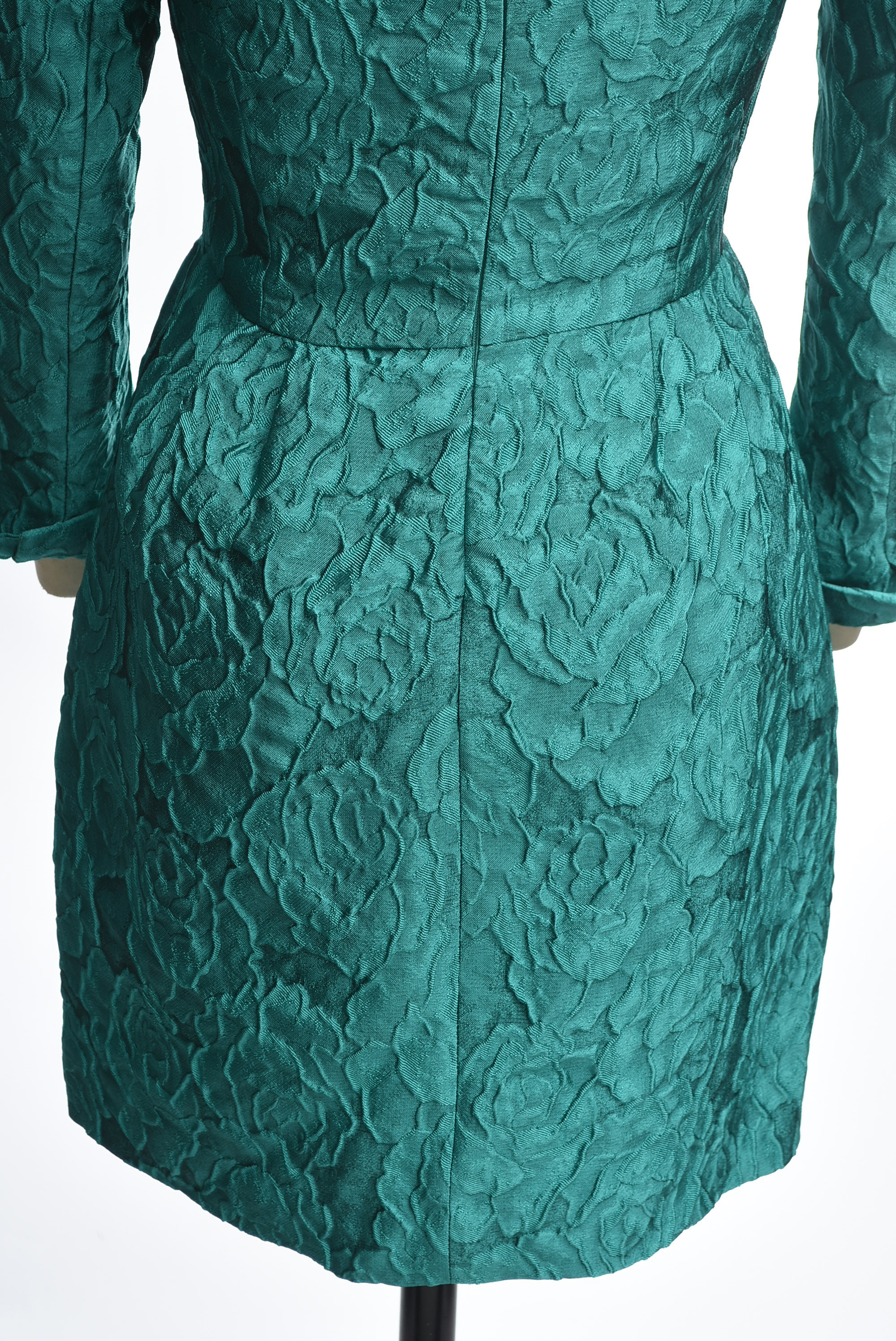 Carolina Herrera Turquoise Long Sleeve Mini Dress in a Textured Rose Motif