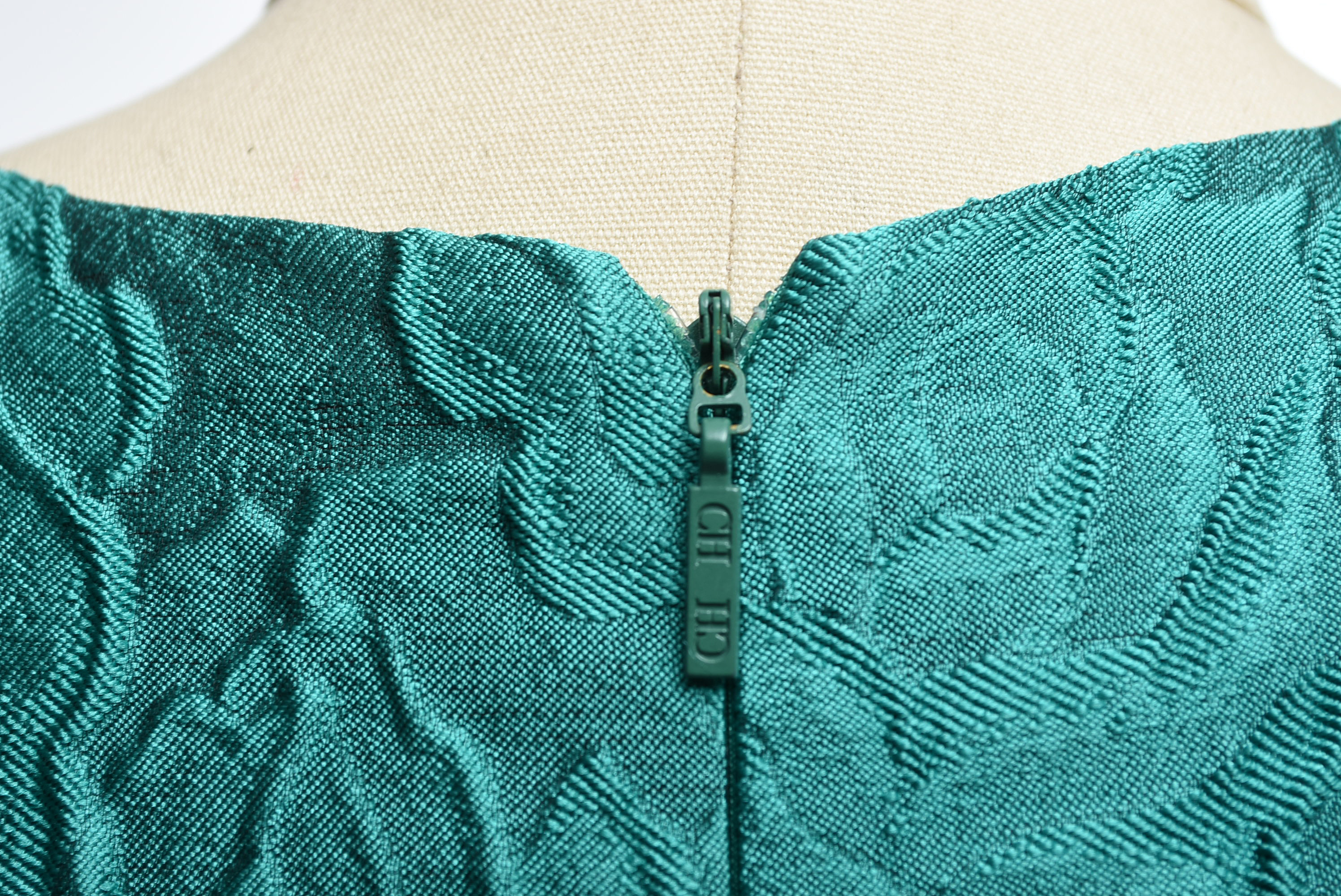 Carolina Herrera Turquoise Long Sleeve Mini Dress in a Textured Rose Motif