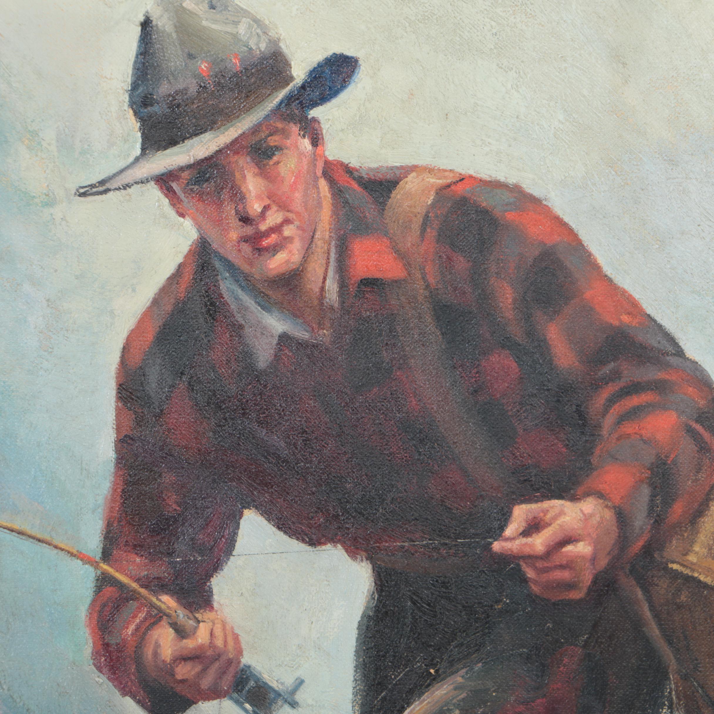 Howard L. Hastings Oil Illustration on Canvas of a Fisherman