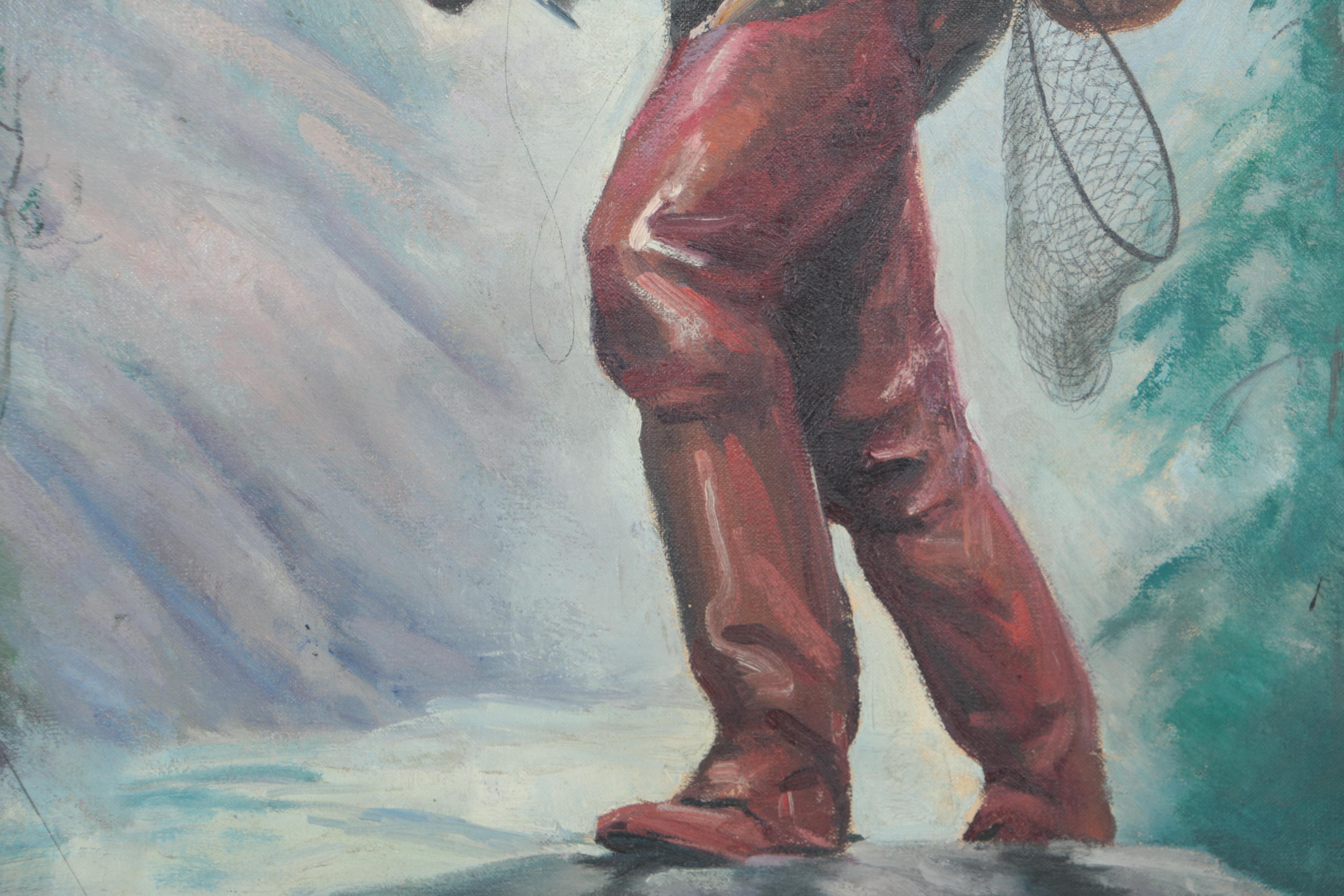 Howard L. Hastings Oil Illustration on Canvas of a Fisherman
