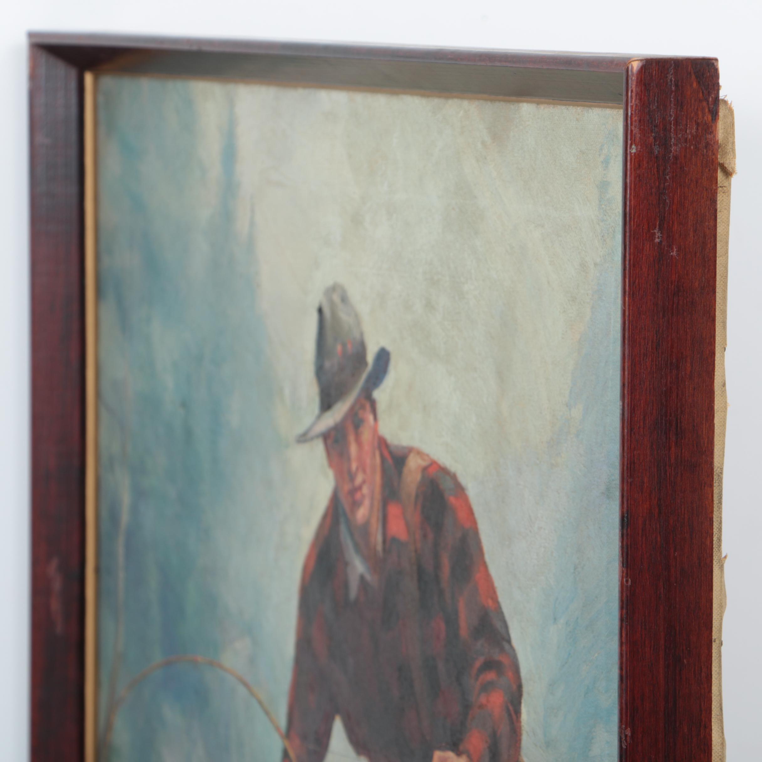 Howard L. Hastings Oil Illustration on Canvas of a Fisherman