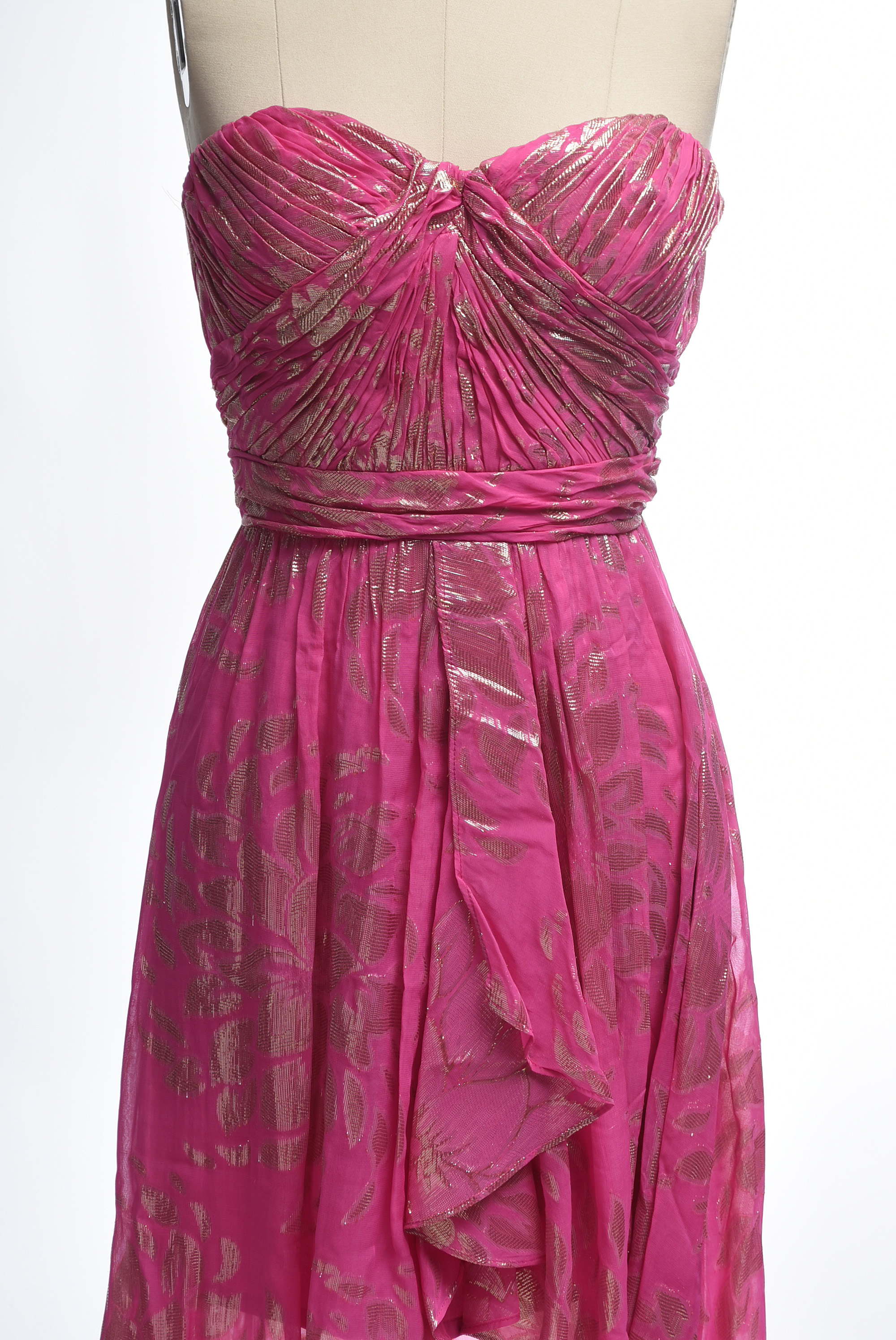 AQUA Dresses Strapless Pink and Gold Gown with Asymmetrical Hemline