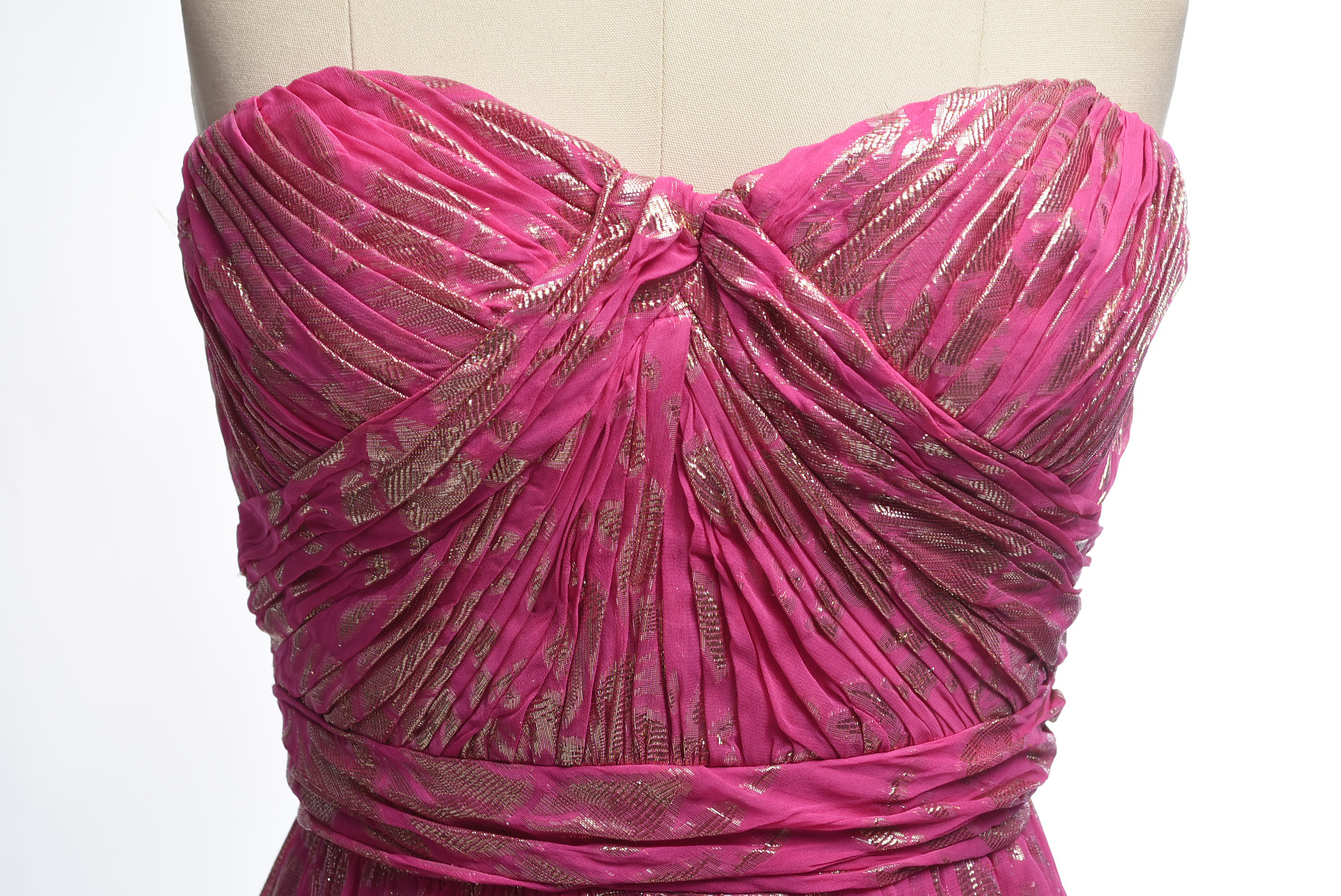 AQUA Dresses Strapless Pink and Gold Gown with Asymmetrical Hemline