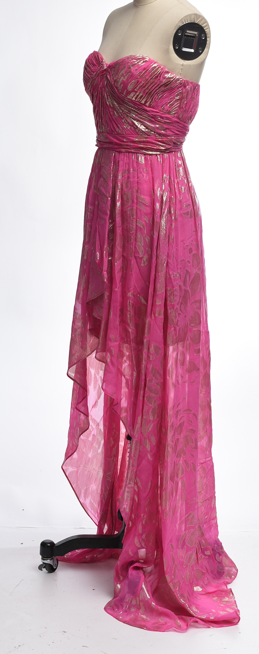 AQUA Dresses Strapless Pink and Gold Gown with Asymmetrical Hemline