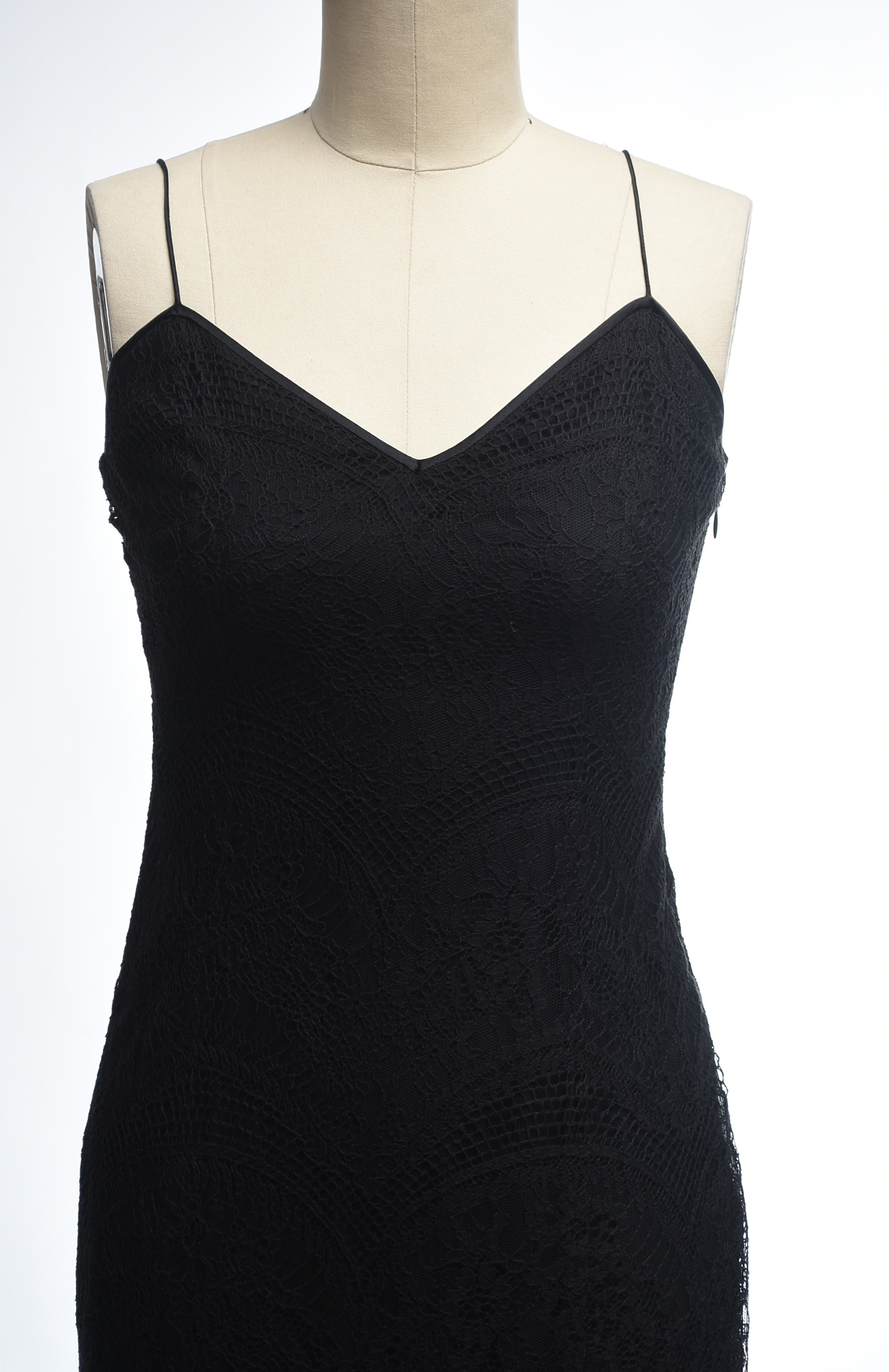 Ralph Lauren Black Label Black Cotton Blend Sleeveless Dress with Lace Overlay