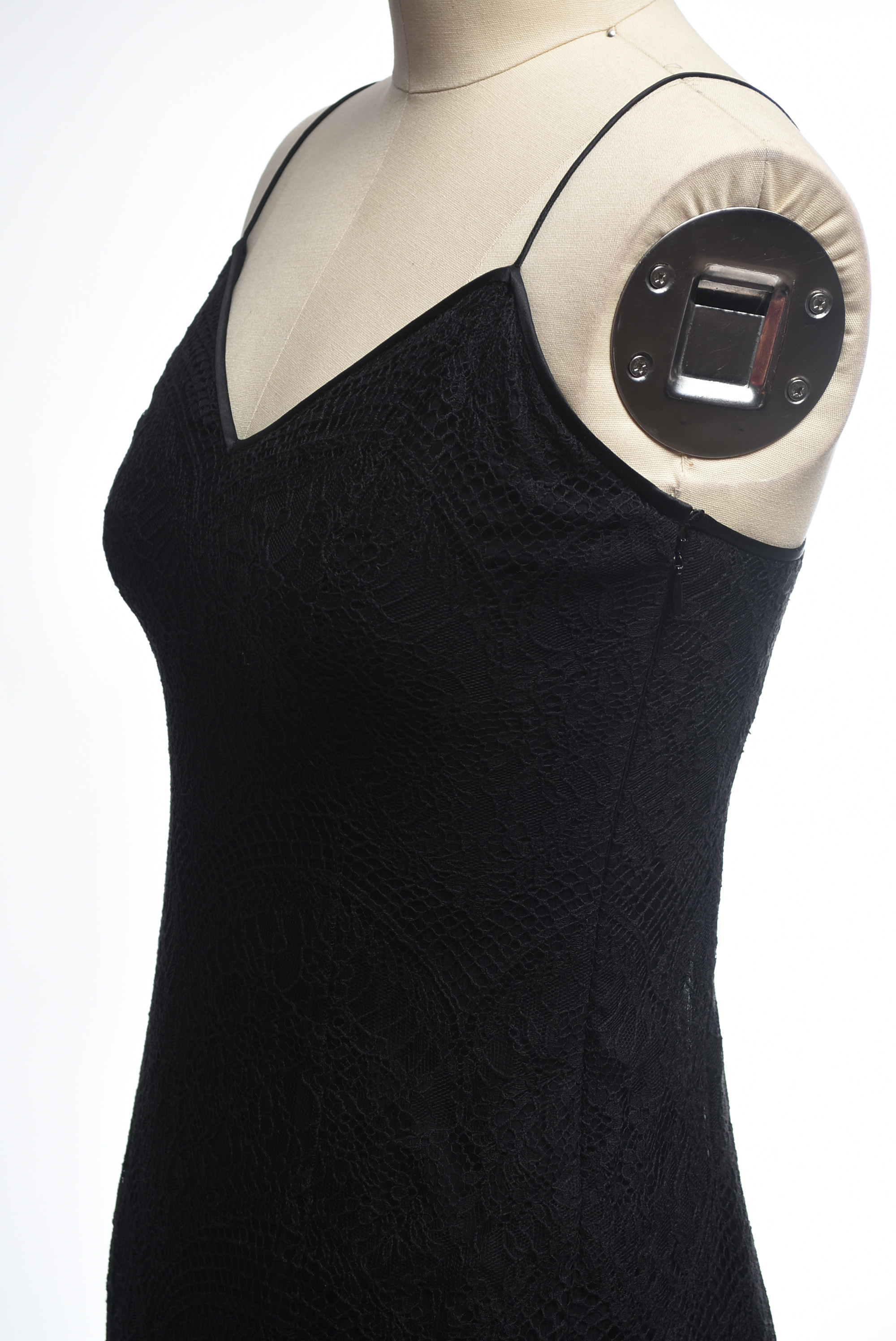 Ralph Lauren Black Label Black Cotton Blend Sleeveless Dress with Lace Overlay