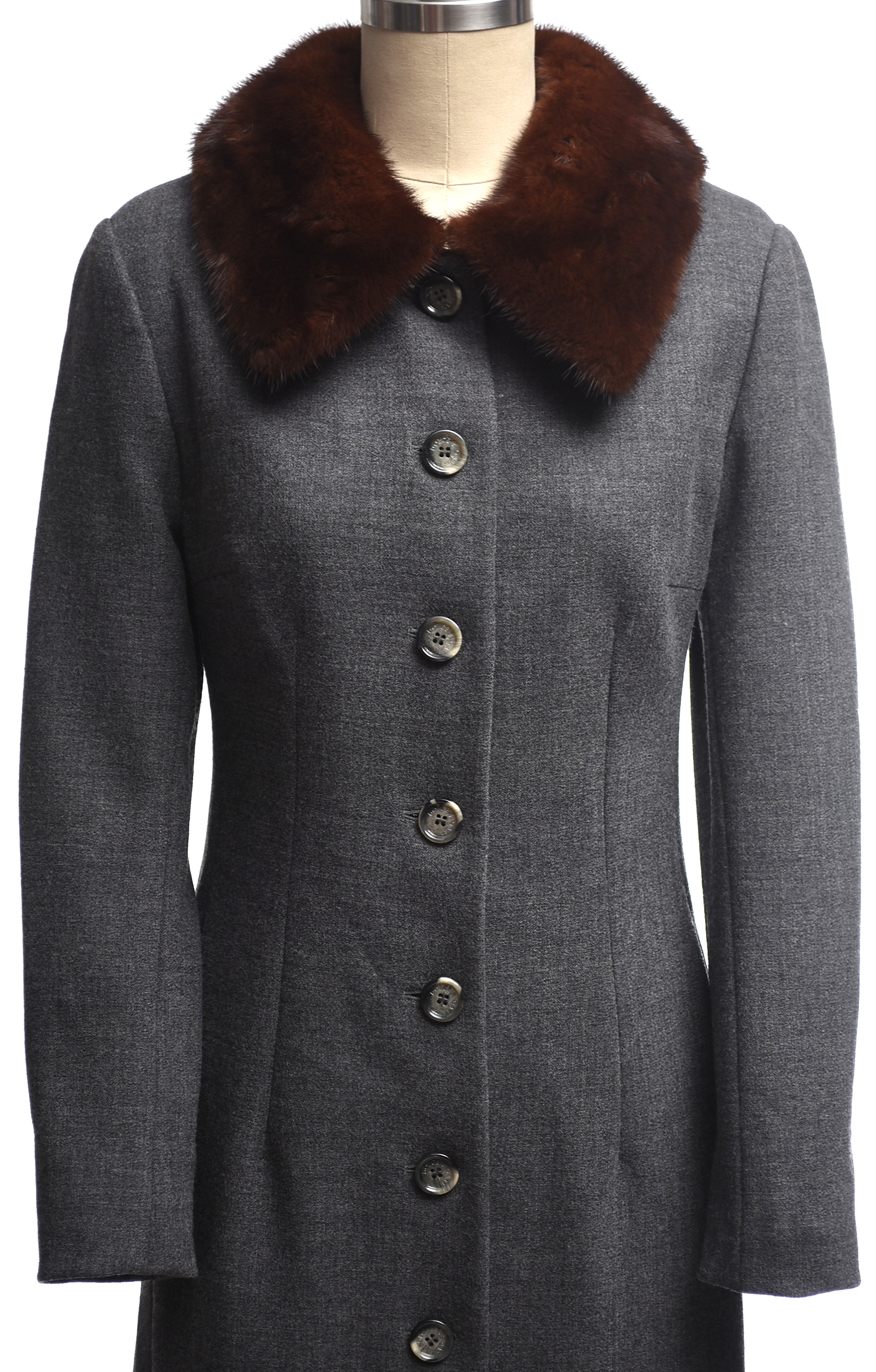 Dolce & Gabbana Gray Wool Overcoat with Mink Fur Collar