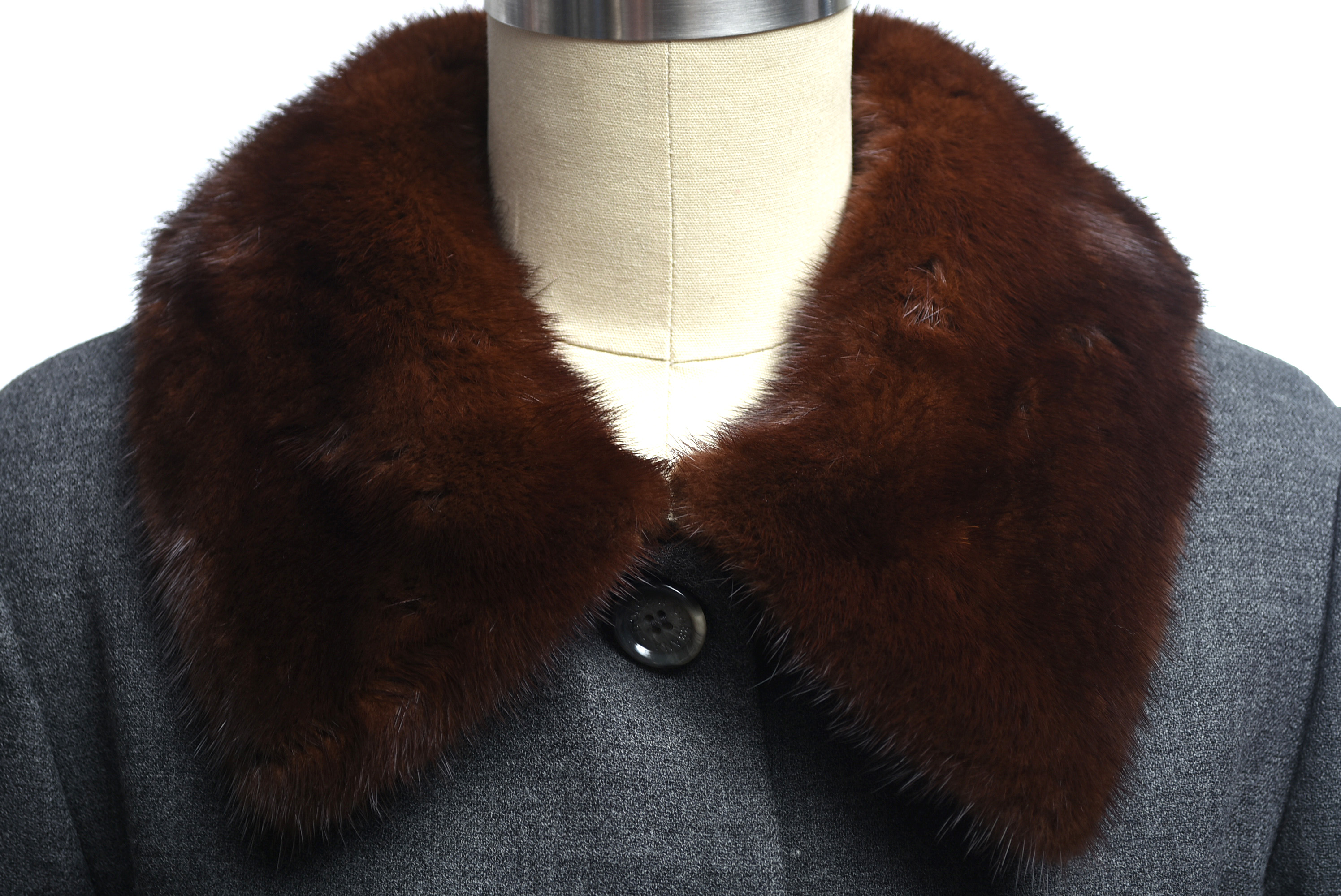 Dolce & Gabbana Gray Wool Overcoat with Mink Fur Collar
