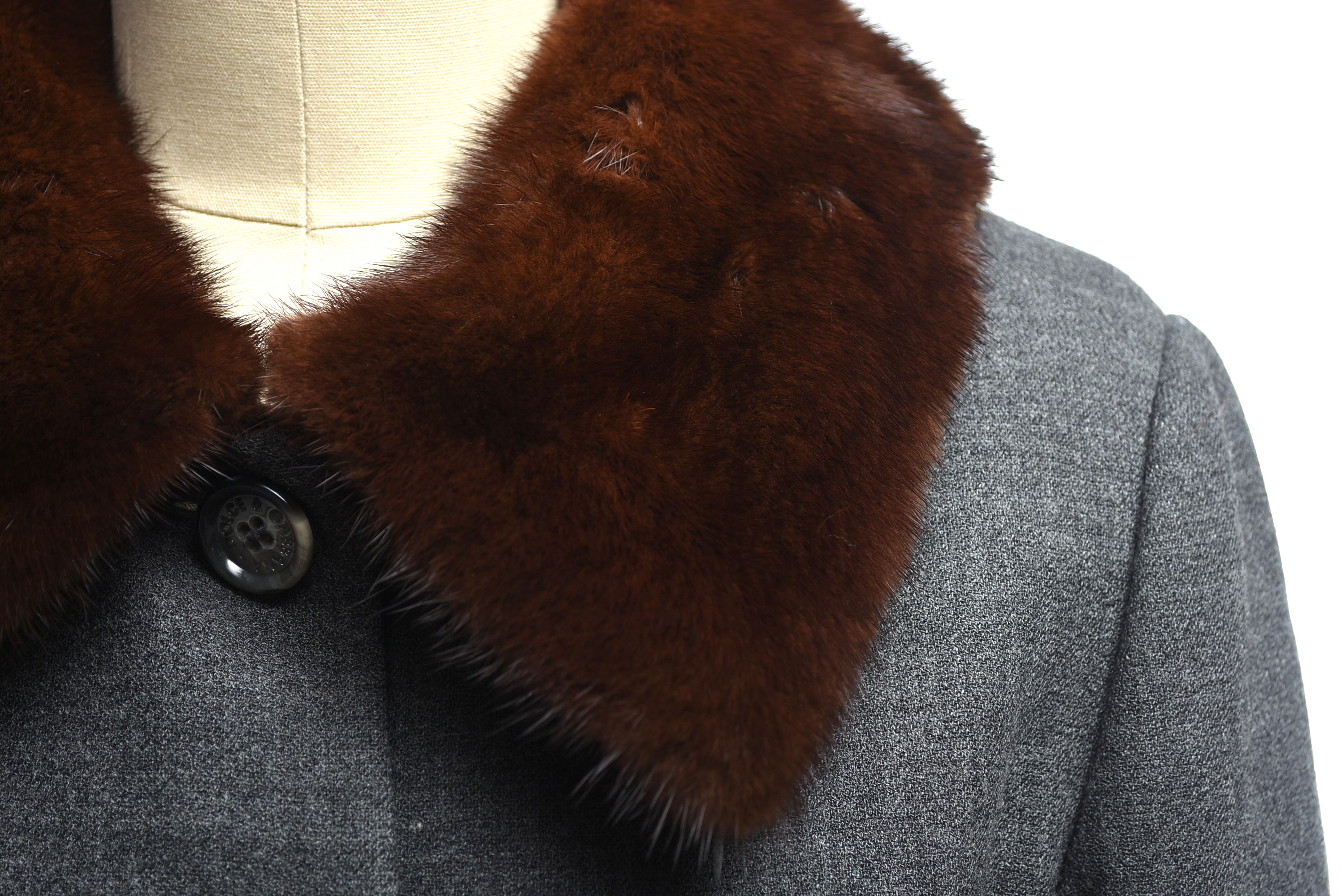 Dolce & Gabbana Gray Wool Overcoat with Mink Fur Collar
