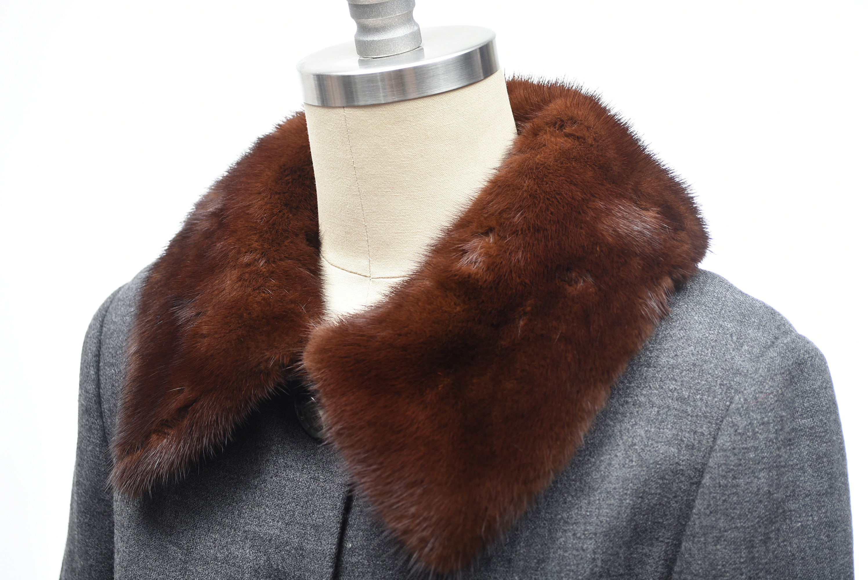 Dolce & Gabbana Gray Wool Overcoat with Mink Fur Collar