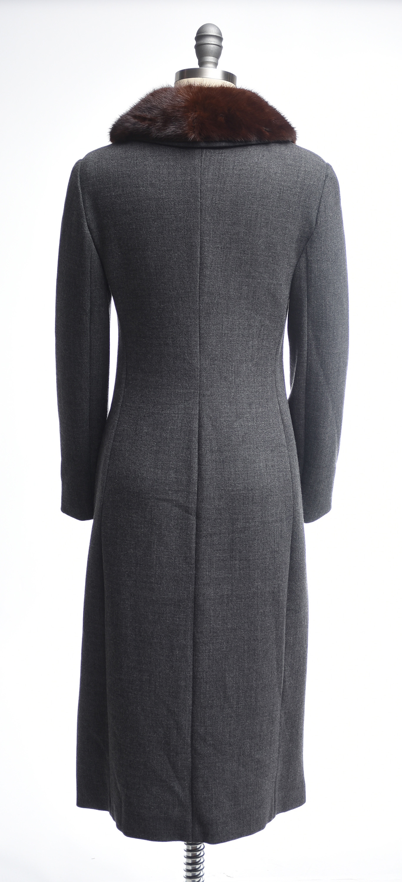 Dolce & Gabbana Gray Wool Overcoat with Mink Fur Collar