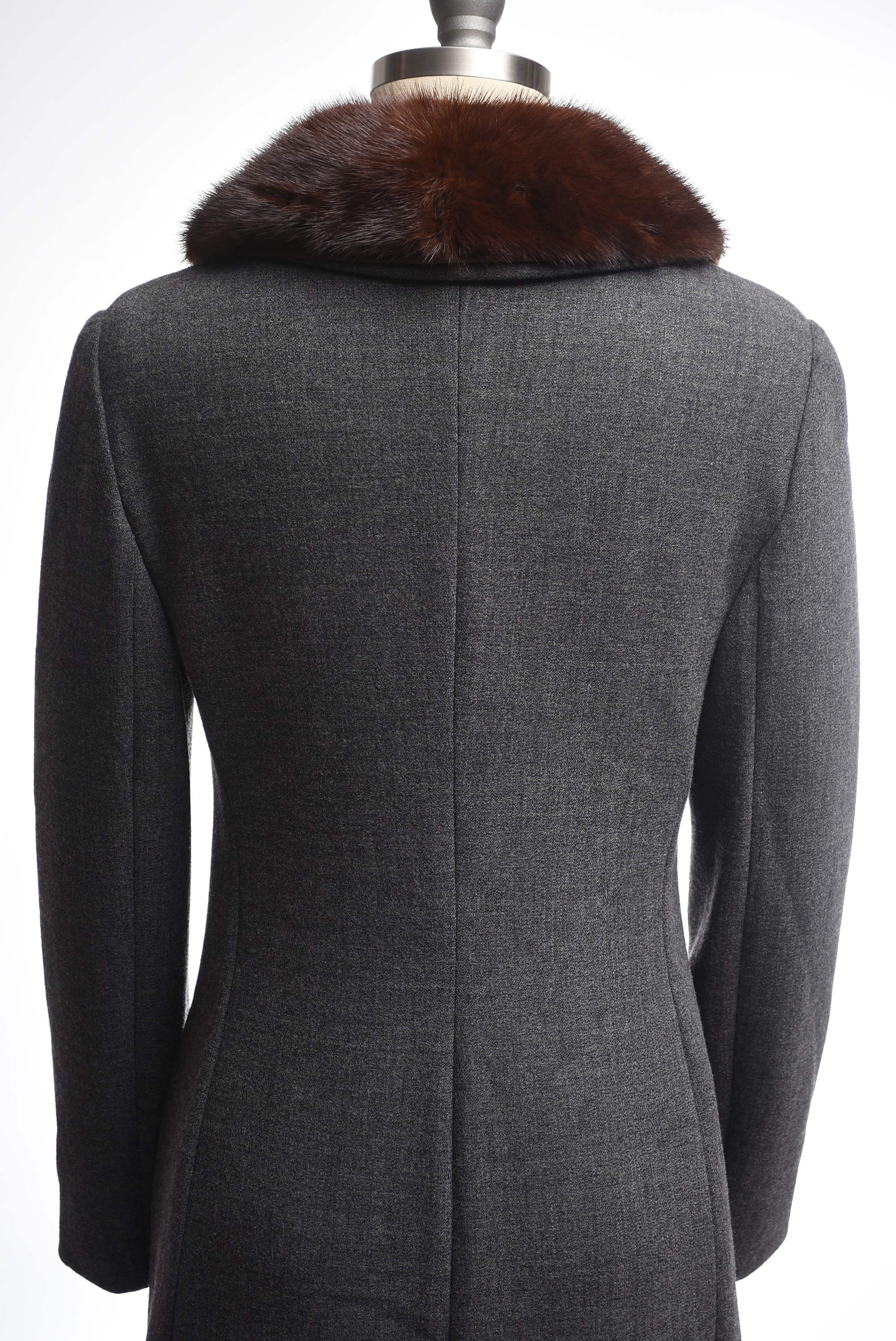 Dolce & Gabbana Gray Wool Overcoat with Mink Fur Collar