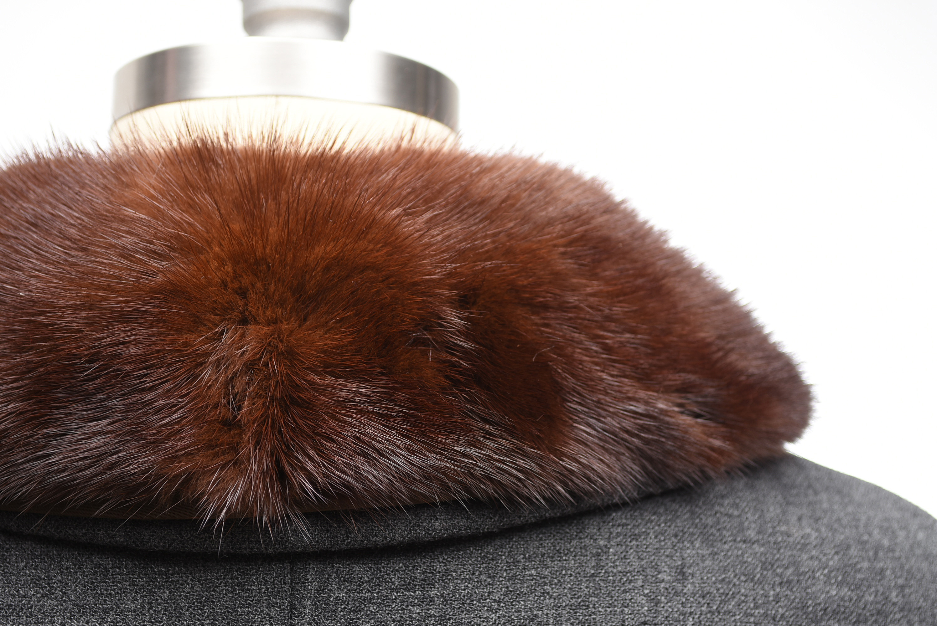 Dolce & Gabbana Gray Wool Overcoat with Mink Fur Collar