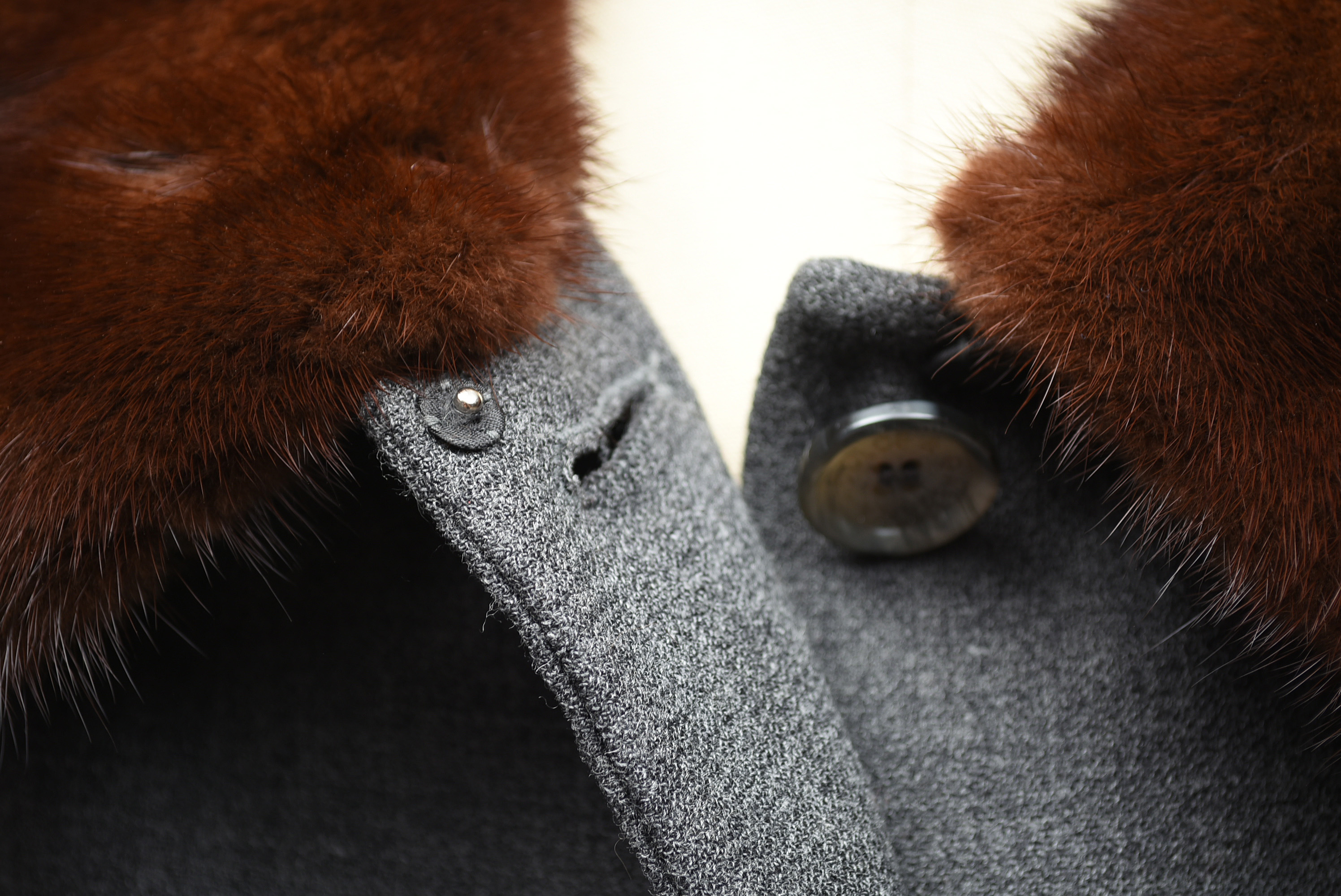 Dolce & Gabbana Gray Wool Overcoat with Mink Fur Collar