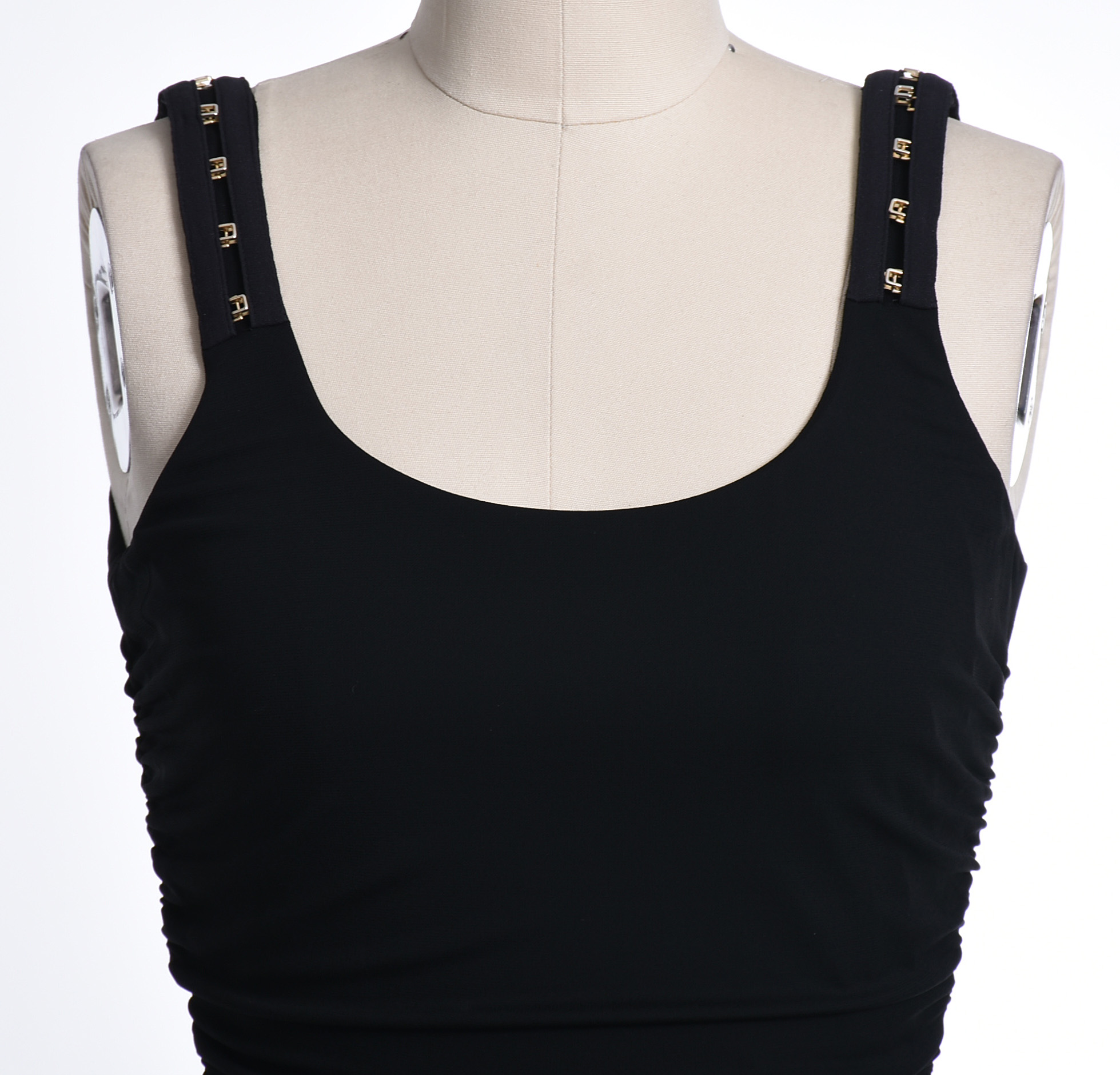 Versace Black Ruched Sleeveless Mini Bodycon Dress