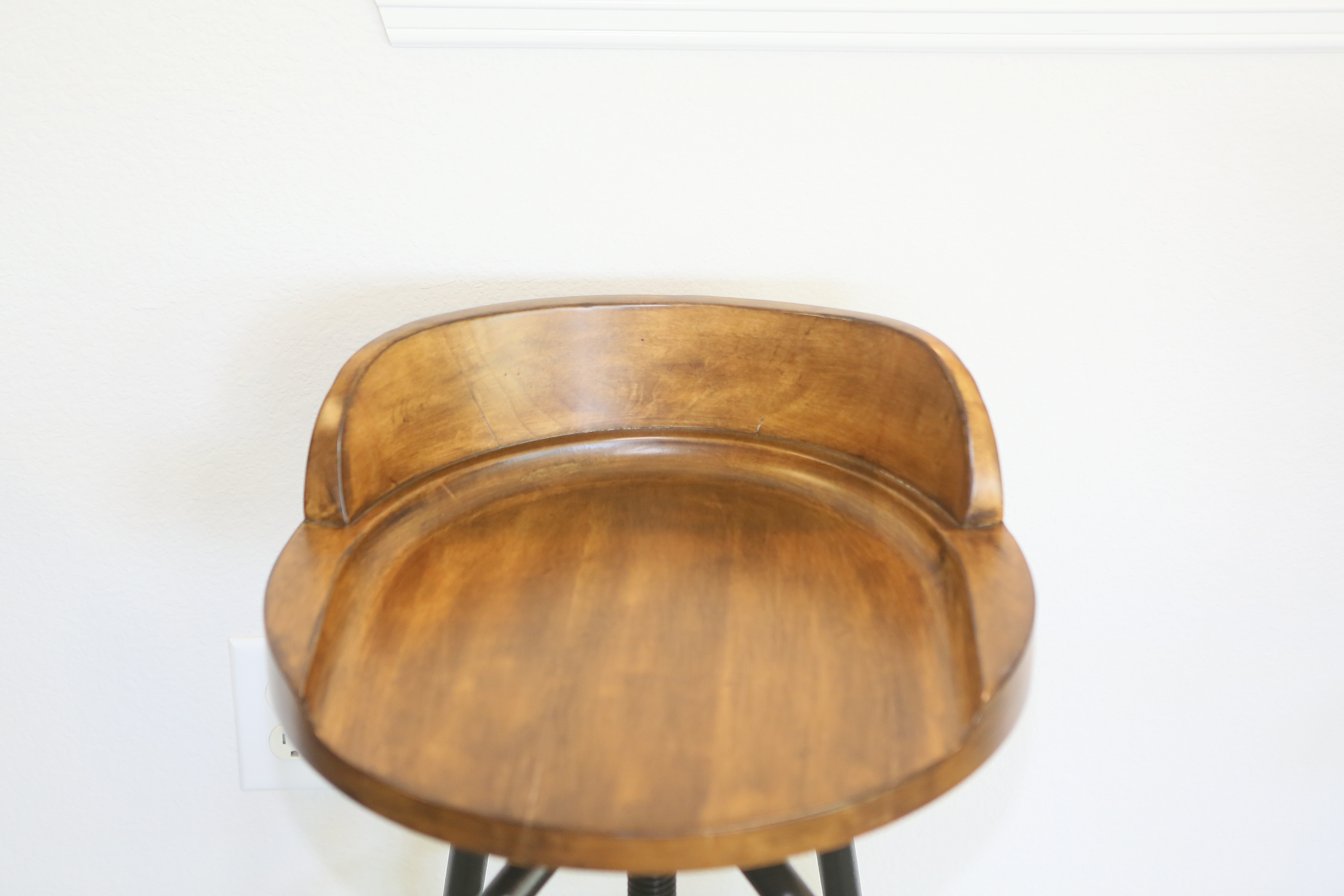 Three Low Back Wooden Swivel Stools