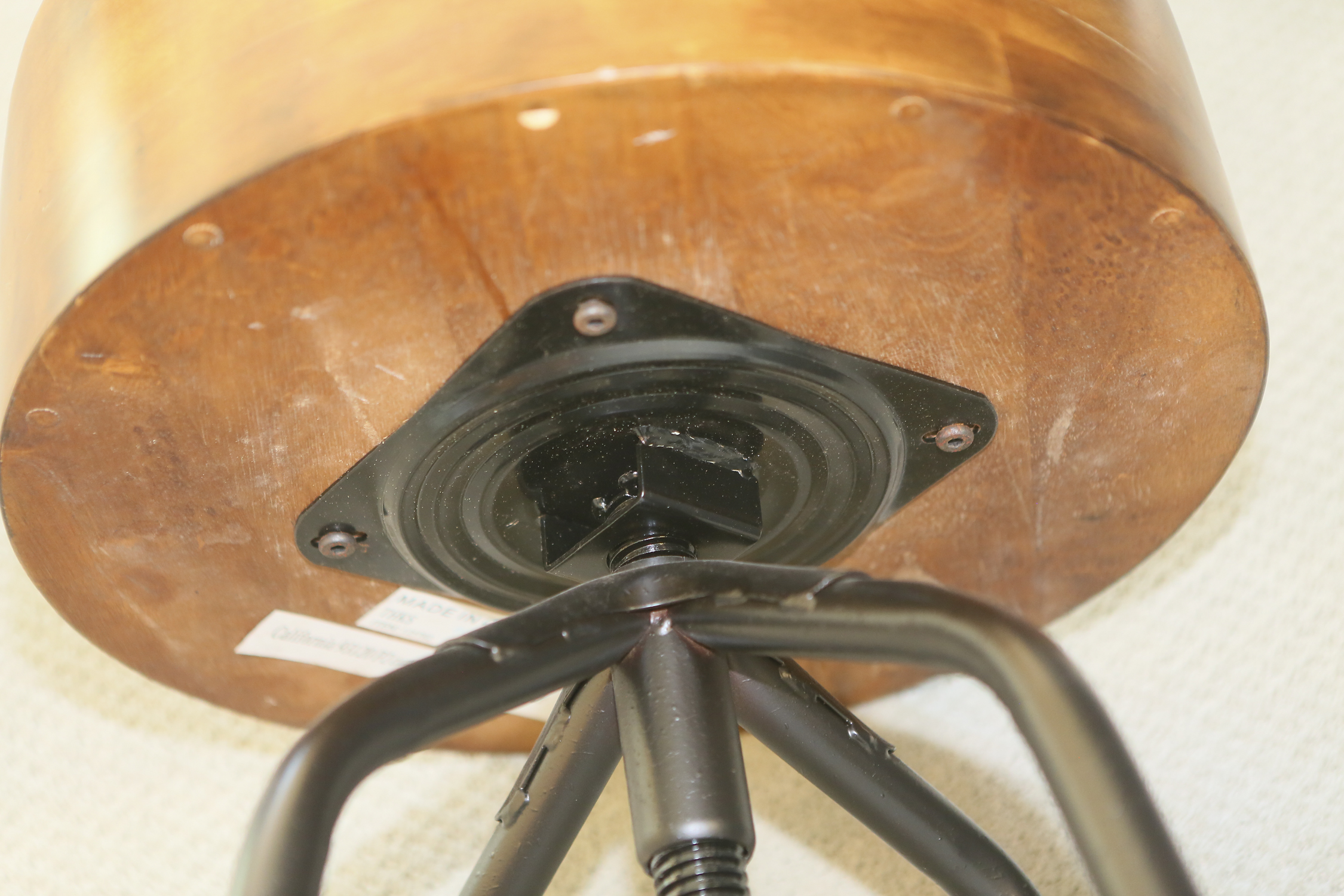 Three Low Back Wooden Swivel Stools